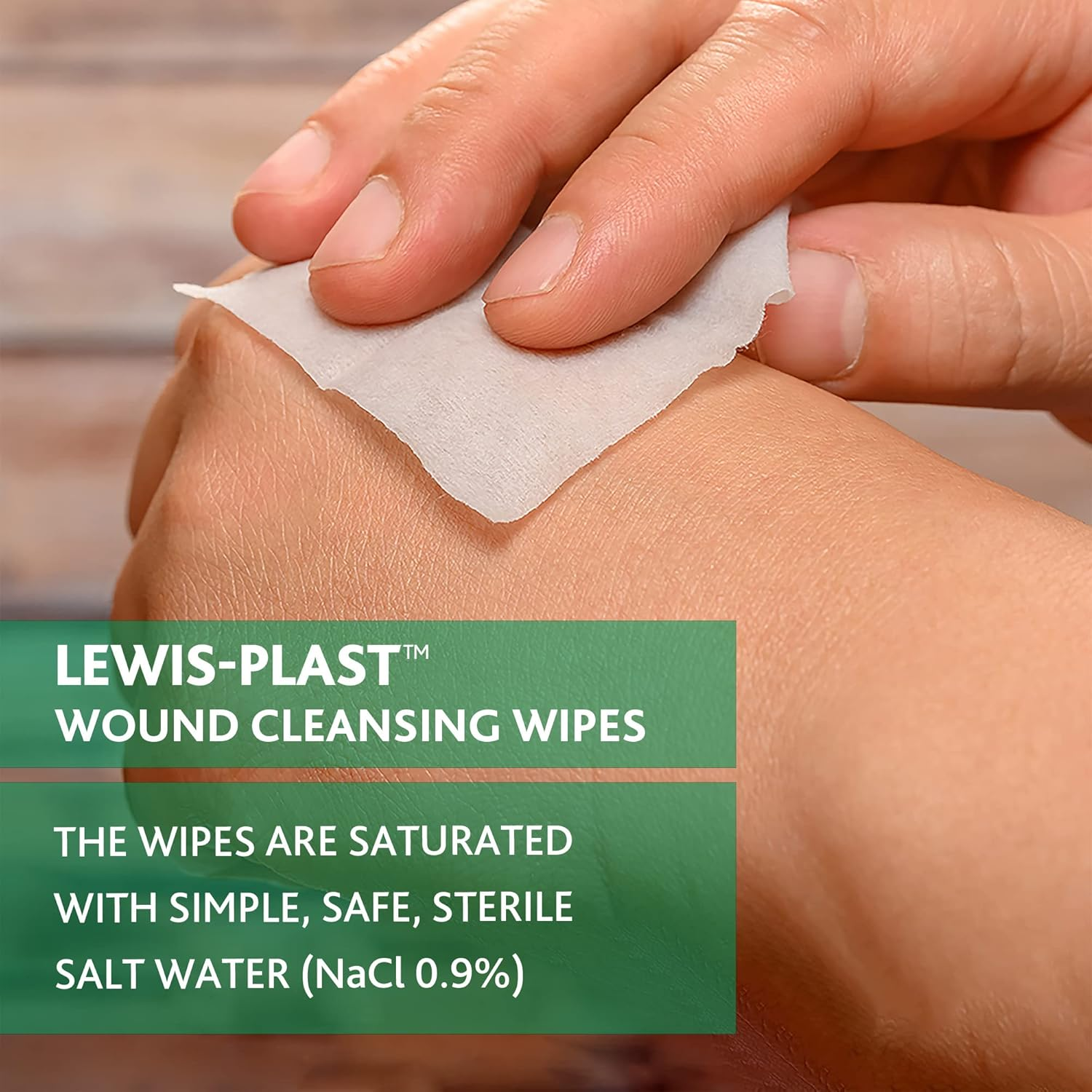 Lewis-Plast Premium Saline Sterile First Aid Alcohol Free Wipes - Box of 100 Medical Grade Cleaning Wipe for Wound, Cleansing Area before Injection and Piercing, Green image number 6