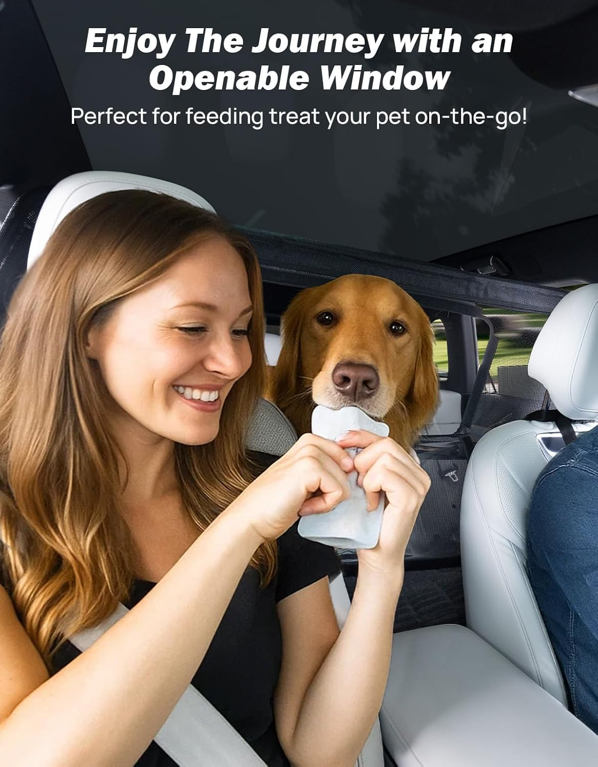 JOYTUTUS 52" Wide Dog Car Barrier with Removable Visual Window, Car Barrier for SUV Escape-Proof, Net for Car Cargo behind Front Seats, Vehicle Gate for Dog Travel, Ideal for Cars Suvs Trucks