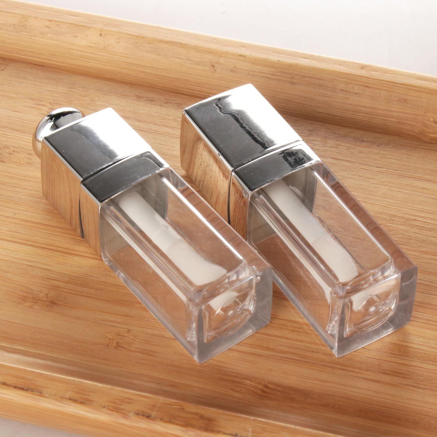 COSIDEA 20PCS Empty 8ML Square Clear Lip Gloss Tube Silver Big Doe Foot Wand Lipgloss Tubes for Lip Oil Tint Bottles Container image number 6