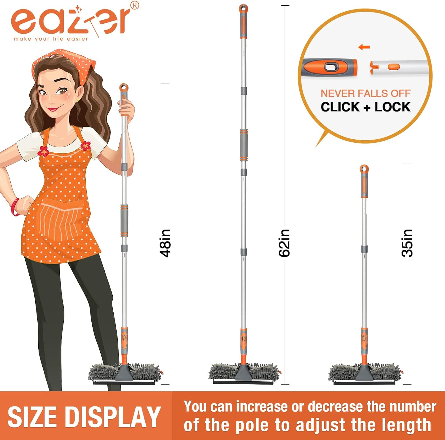 Eazer Window Squeegee Cleaner - 2 in 1 Window Cleaning Tool Kit, 62Inch Extension Pole Washer Equipment for Car Indoor Outdoor Window Glass image number 5