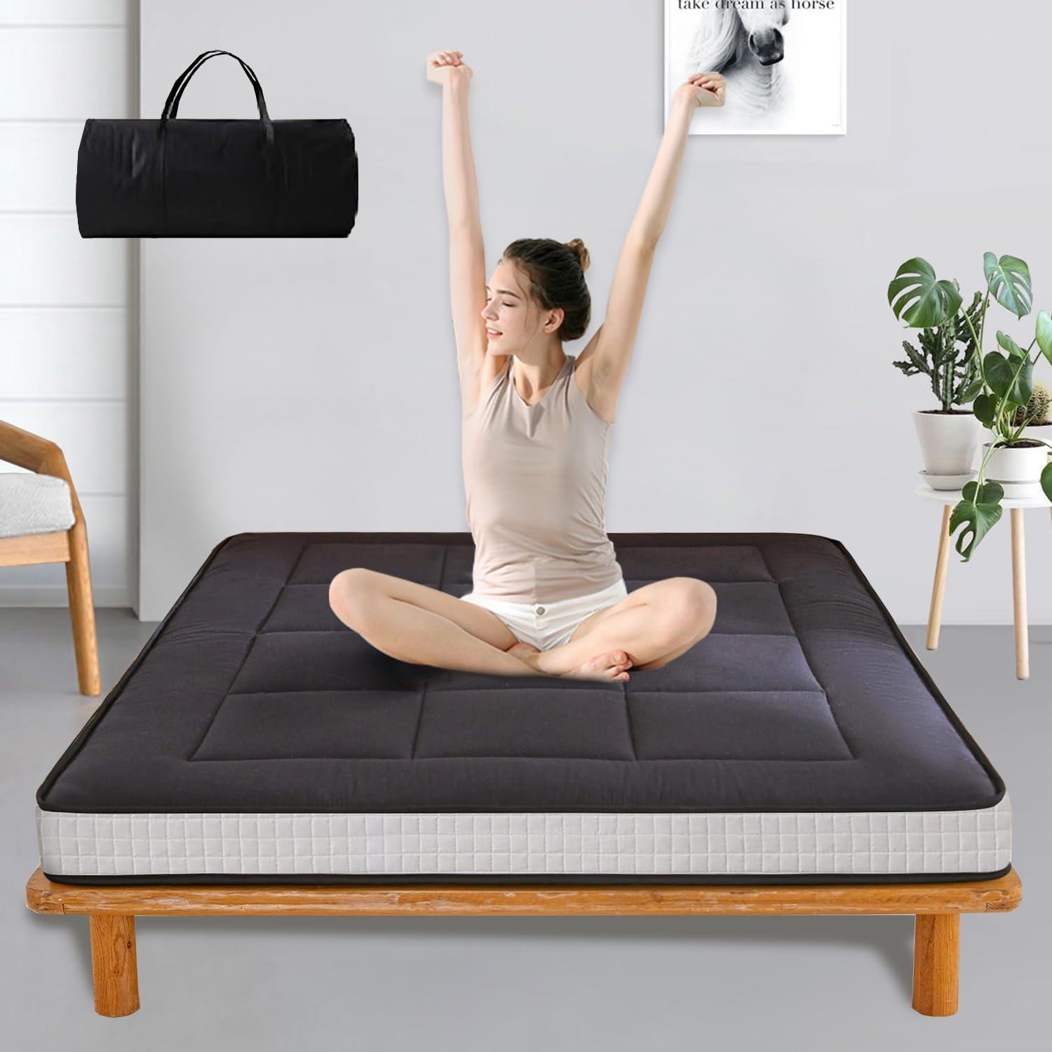 LIODUX Japanese Floor Mattress Futon Mattress, Thicken Daybed Futon Sleeping Pad, Foldable Roll up Mattress, Dormitory Mat Pad Floor Lounger Bed Couches & Sofas (Full)