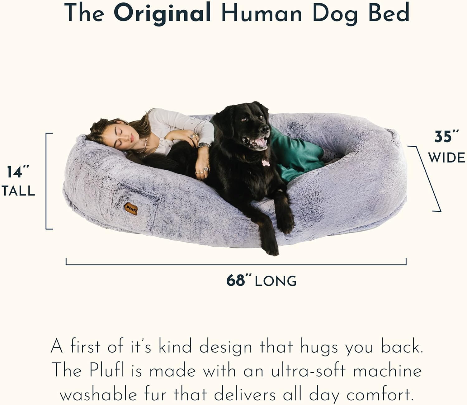 Plufl, the Original Human Dog Bed for Adults, Kids, and Pets. as Seen on Shark Tank. Comfy Plush Large Bean Bag with Memory Foam, Machine Washable, and Durable. Perfect Nap and Floor Bed - Arctic Grey - Black image number 2