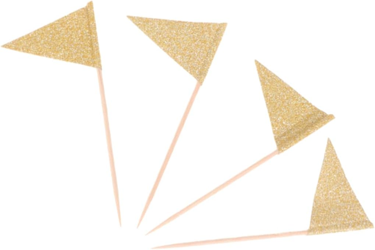 Amosfun 15Pcs Small Triangle Flag Cake Toppers Glitter Year Party Decorations Annual Meeting Layout Cake Fruit Dessert Insert image number 3
