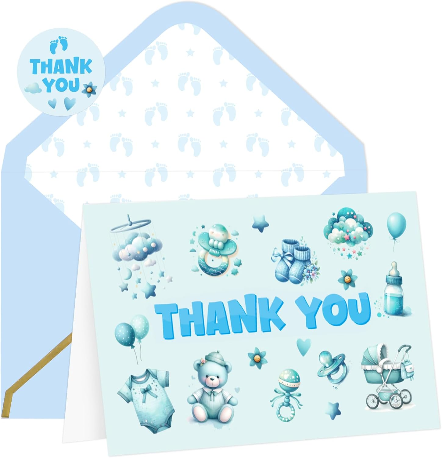 Ceiba Tree Baby Shower Thank You Cards for Boy Baby Shower Party Appreciation Blue with Stickers 24 Packs 4X6 Inch Blank Inside image number 1