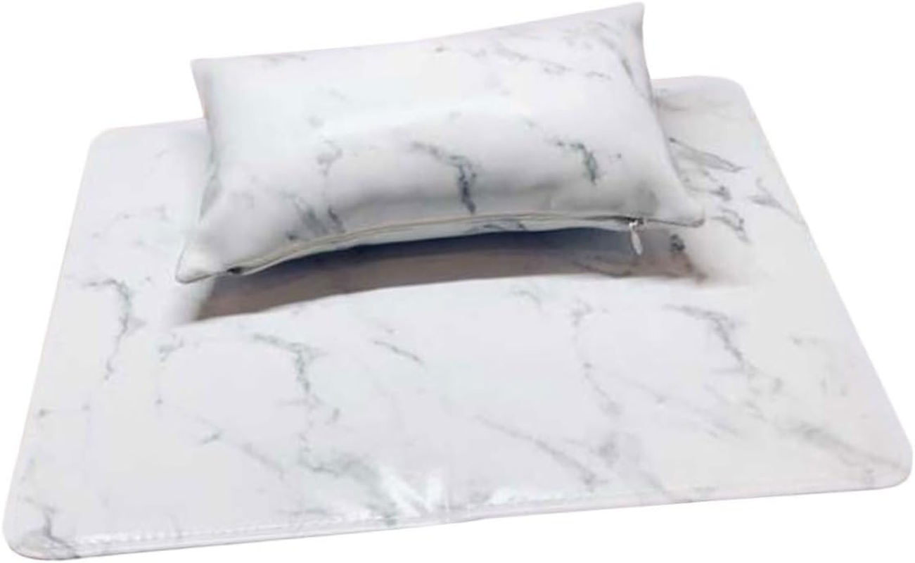WEKADRIN Manicure Hand Pillow Mat Set 1 Piece White Marble Pattern Cushion for Nail Art Portable Arm Rest for Nail Technicians for Salon and Home Use