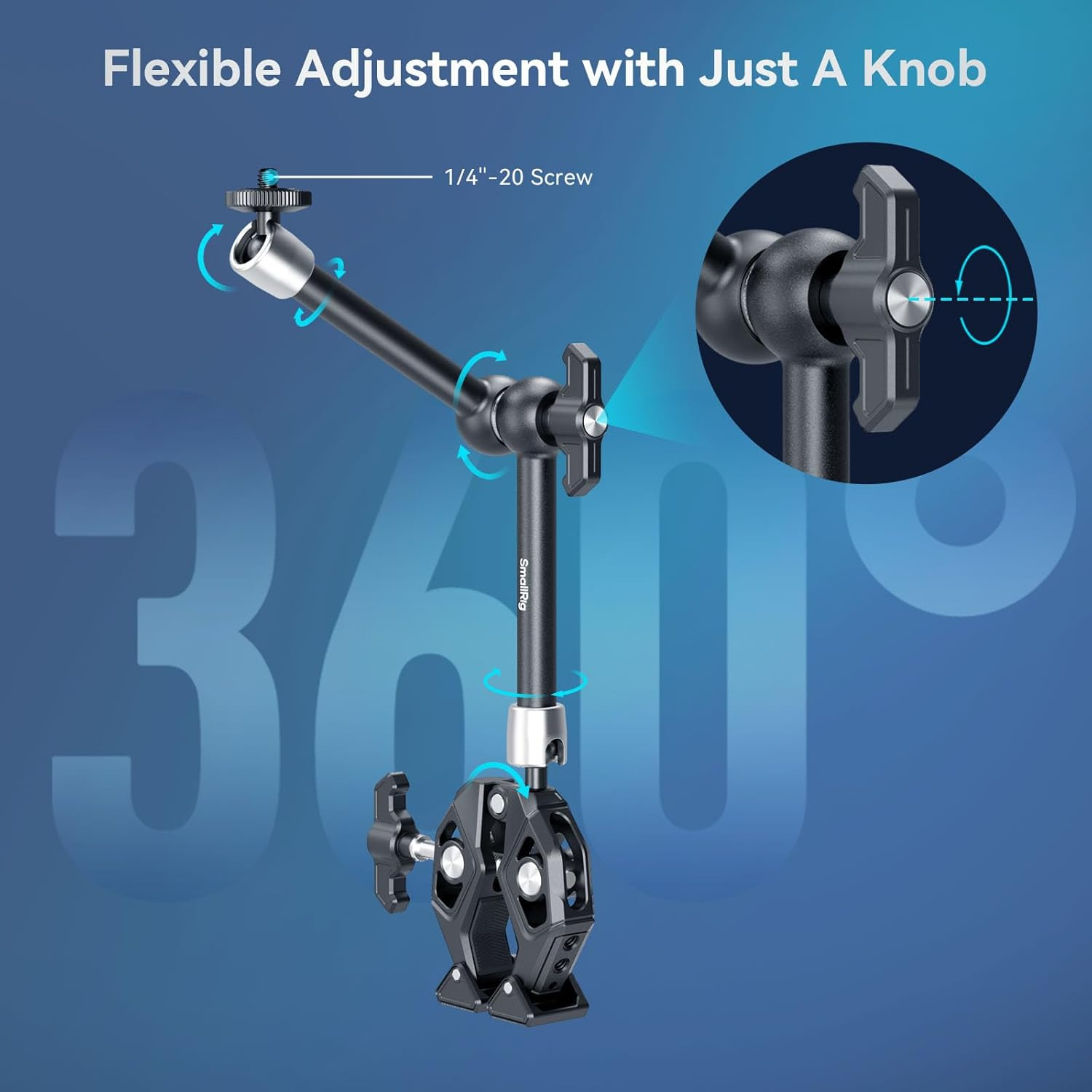 SMALLRIG Magic Arm Clamp Kit, Camera Mount Articulating Friction Arm W Super Clamp, W 1/4"-20 Screw and Thread Hole, for Camera, Light, Monitor, Webcam or Action Camera &le;1.5Kg, for Table, Tube 4454 image number 6