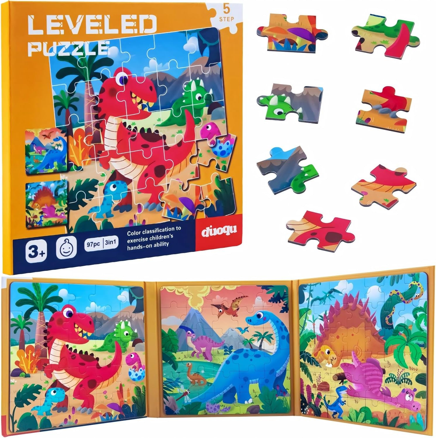 Magnetic Puzzles for Kids Ages 3-6, 97-Piece Travel Toys Dino Game, 3 in 1 Travel Puzzles Games Fun Toddler Puzzle Ages 2-4, for 2 3 4 5 6 7 Year Old Birthday Gift (L5 Prehistoric Dinosaur) - L1 Happy Ranch image number 4