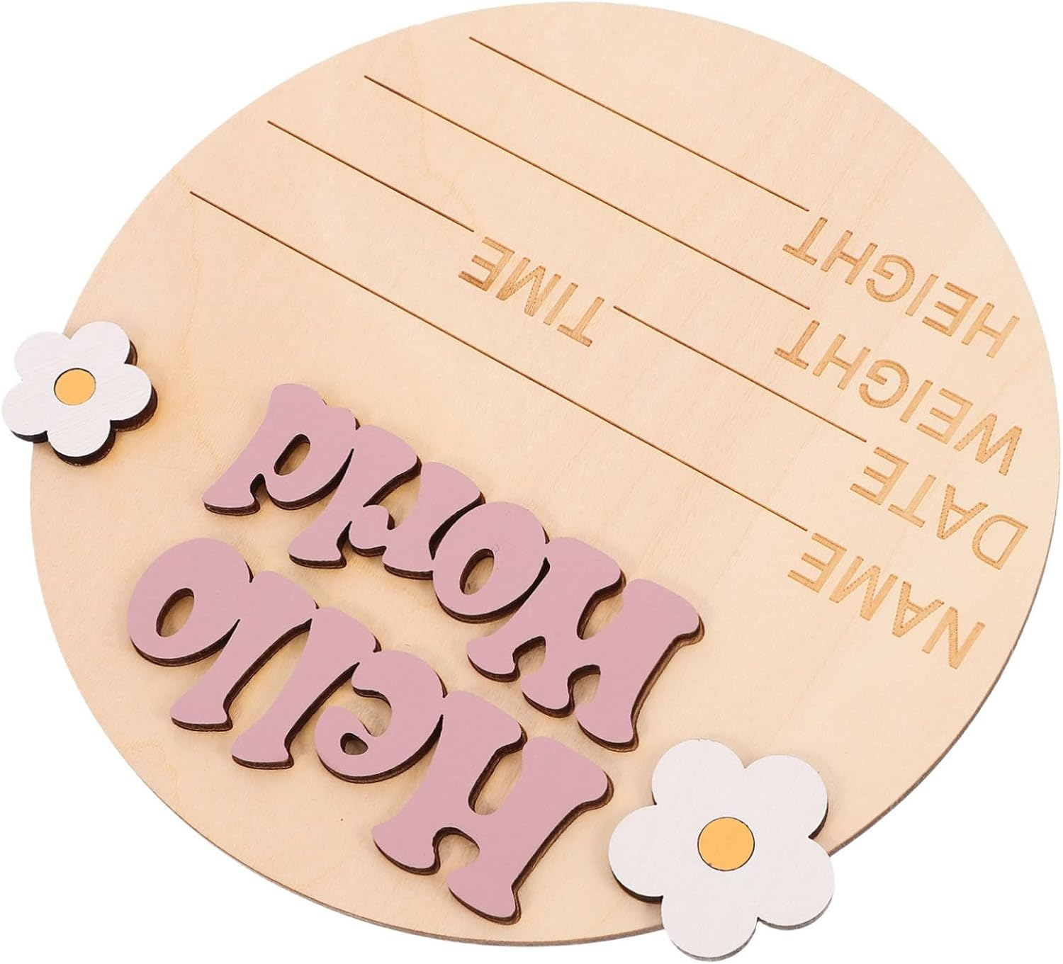 CLISPEED Wood Baby Announcement Sign Baby Name Cards for Nursery Newborn Birth Announcement Plaques in Deep Pink and Photo Prop