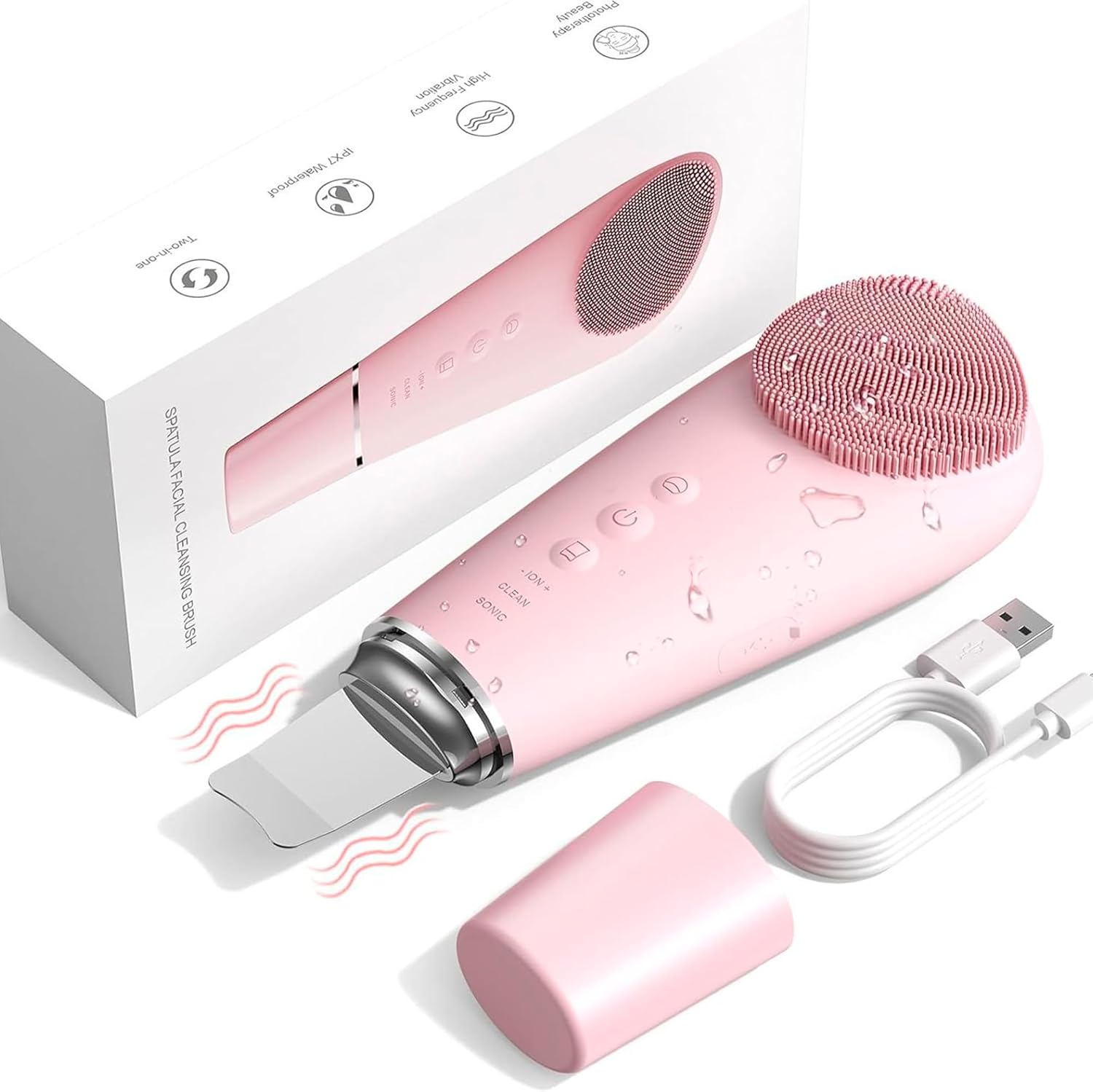TKTCO 2 in 1 Silicone Facial Cleansing Brush & Massager,Face & Nose IPX7 Waterproof Facial Skin Scrubber Rechargeable Face Scrub for Deep Cleansing Vibrating Exfoliator Scrubber Skin Care 7 Modes image number 2