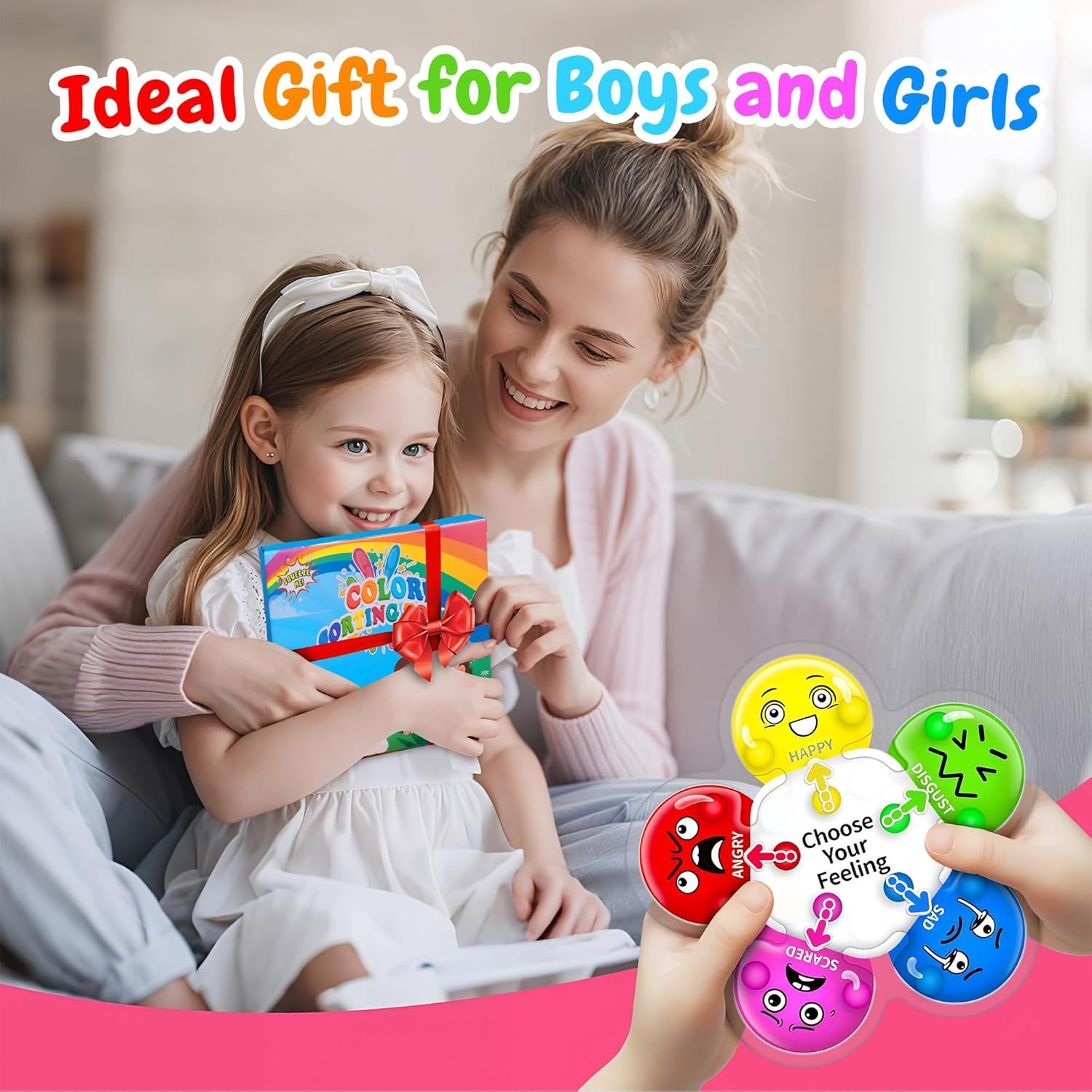 Color Sorting Sensory Toy for Toddlers &ndash; Montessori Fine Motor Skills & Flower Emotion Learning Toy, Calming down Fidget Toy for Kids with Autism ADHD, Preschool Color Matching Educational Gift