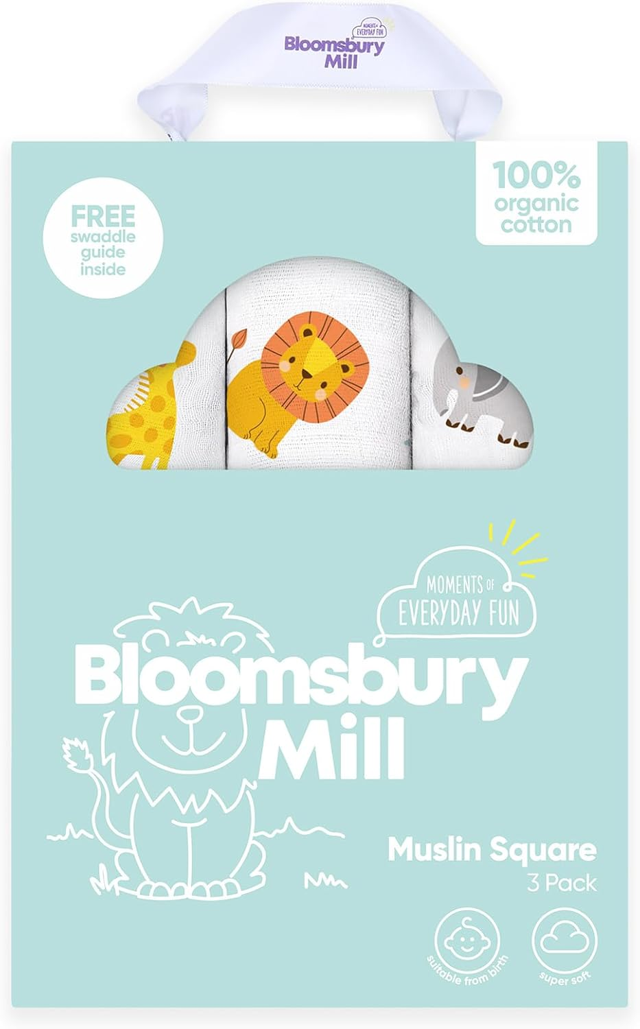 Bloomsbury Mill - Muslin Cloths for Baby - Soft 100% Organic Cotton Muslin Squares - Baby Muslins Pack of 3 - Large Burp Cloths - Newborn Essentials - Pink & White - 70X70Cm