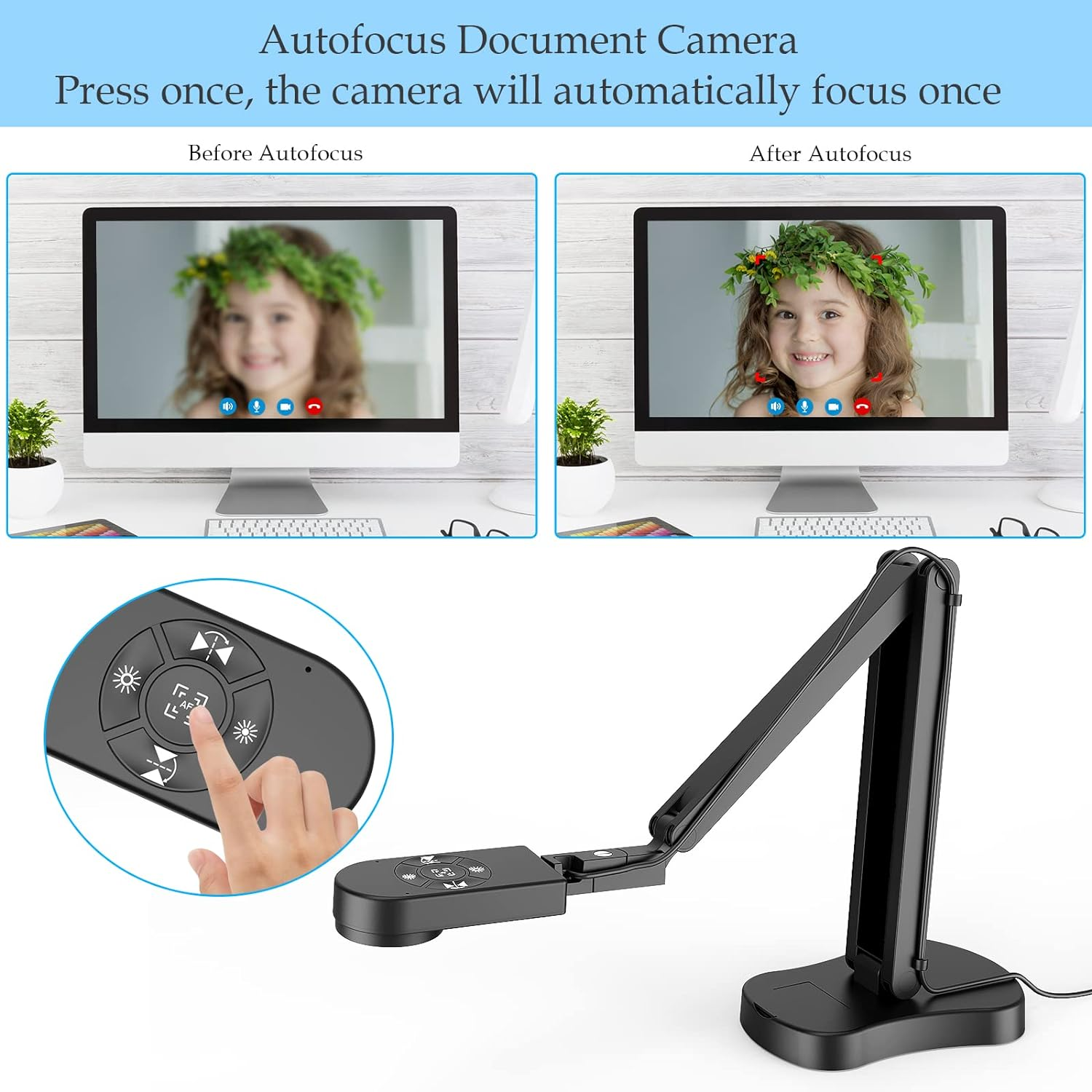 PAKOTOO 8MP Document Camera School & Visualizer for Classroom with Dual Microphone, 3-Level LED Light, up and Down, Left and Right Image Reversal, Multi-Jointed, for Distance Learning and Learning image number 1