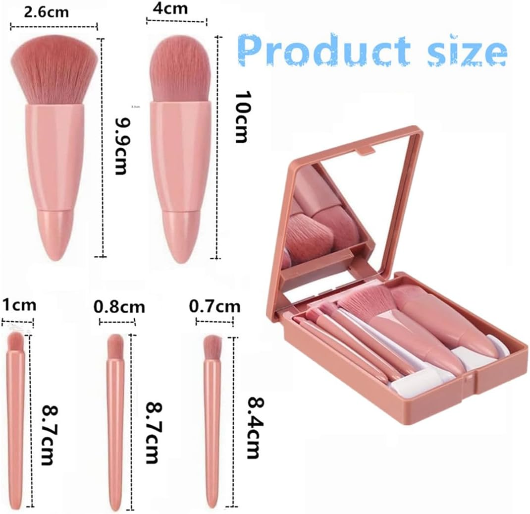 Travel Makeup Brush Set, 5Pcs Mini Make up Kit Portable Complete Function Cosmetic Brushes Kit Cheap Makeup Brush Kit Cute Makeup Brush for Eyeshadow, Powder, Foundation, Blush(5Pcs+Mirror) image number 4