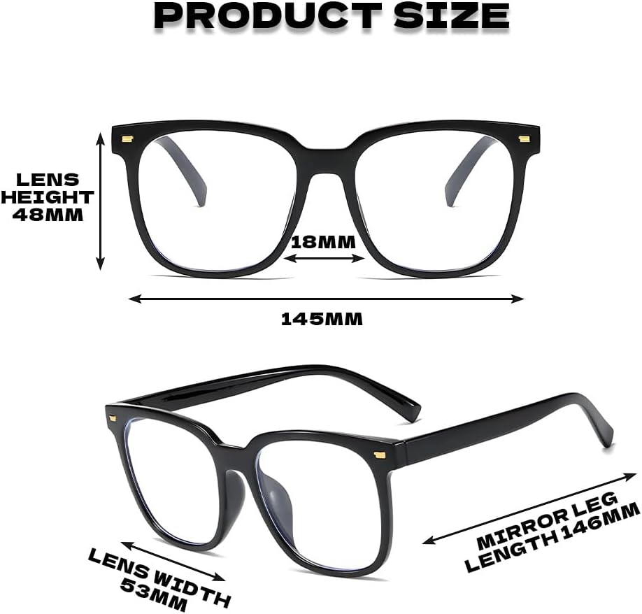 QISANKEE Blue Light Blocking Glasses for Woman/Men, Fashion Square Fake Eyeglasses with Clear Lens, Computer Reading/Gaming/Tv/Phones Glasses(Black)