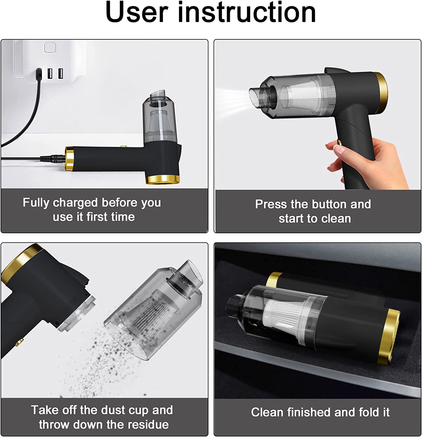 Ekbas Car Vacuum Handheld 9000PA Suction Cleaner with LED Light,Car Cordless Rechargeable,Portable For - White image number 2