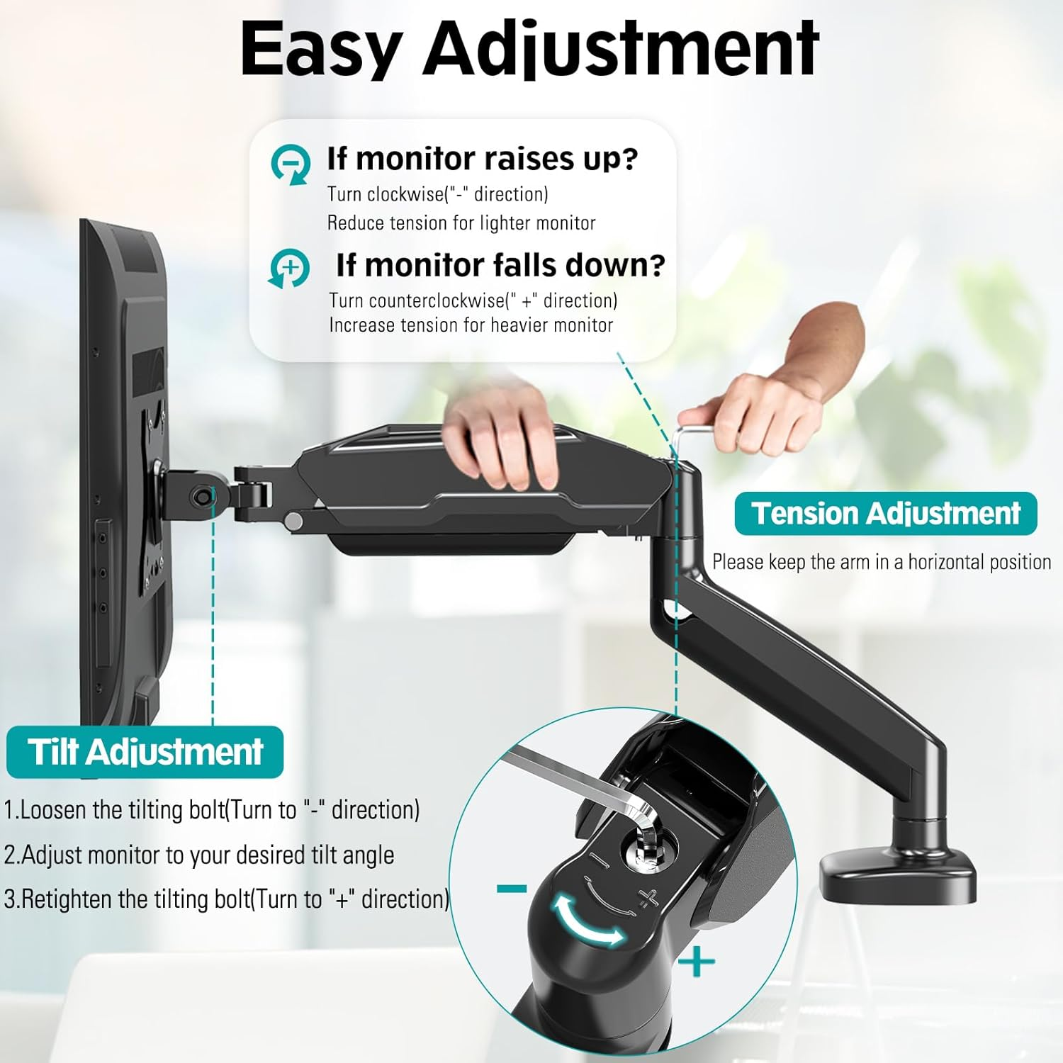 Mount PRO Single Monitor Mount,Articulating Gas Spring Monitor Arm,Fits 13 to 32 Inch LCD Computer Monitors,Holds 17.8Lbs,Adjustable VESA Mount Desk Stand with Clamp,Grommet Base,Vesa 75X75,100X100 image number 1