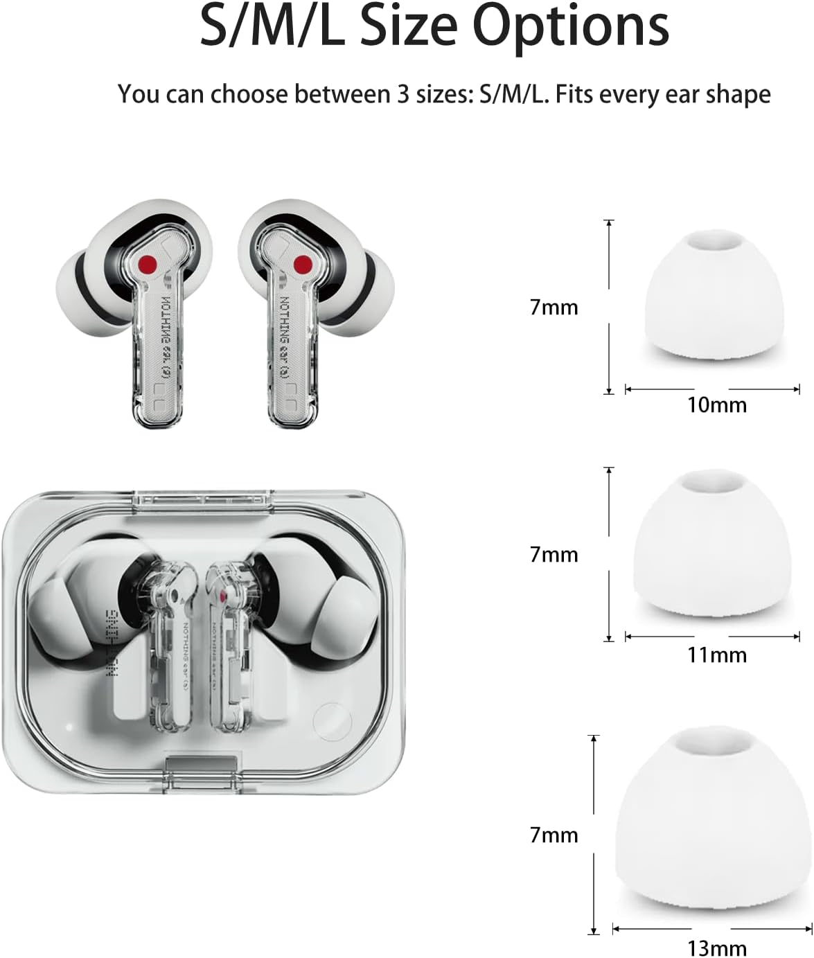 Replacement Earbuds for Nothing Ear (A) Wireless Earbuds,Noukaju Silicone Earbuds,S/M/L 3 Size,Earbuds Tips for Nothing Ear (A),3 Pairs(White) image number 4