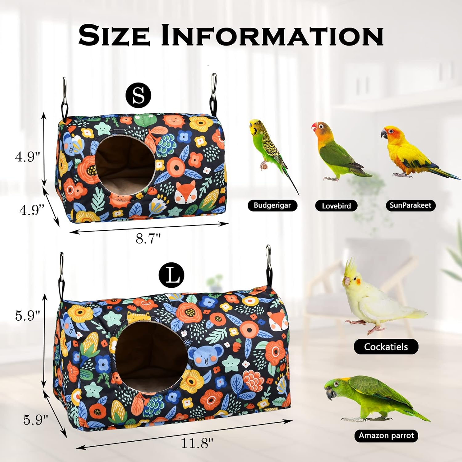 Shurung Bird Warm Bed Sleeping Nest House Snuggle Hanging Hut Hammock Hideaway Cave for Cockatiels Parakeets Budgies Lovebirds L image number 4