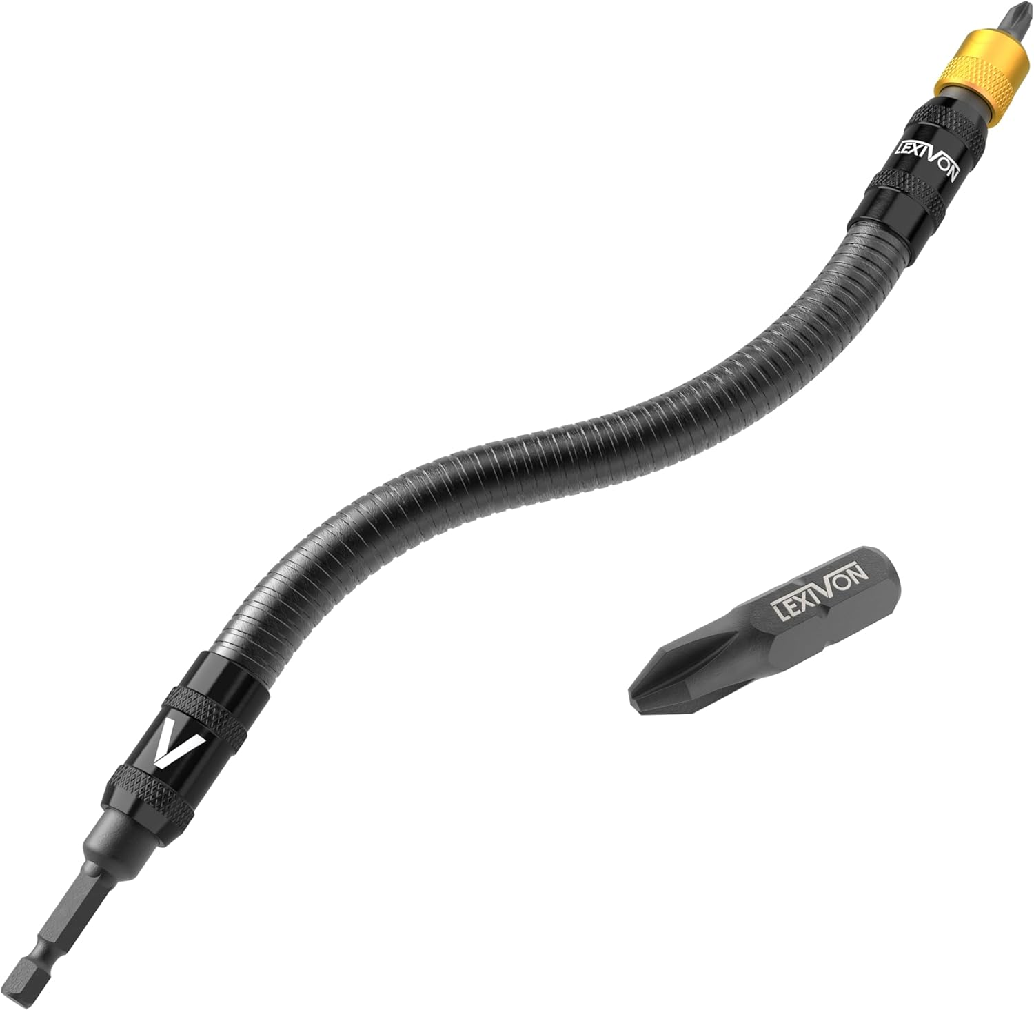 LEXIVON Drill Bit Holder, 12-Inch Flexible Extension, Quick-Release with 1/4-Inch Hex Shank | Rated for 3600 RPM, Guaranteed High Performance (LX-501)