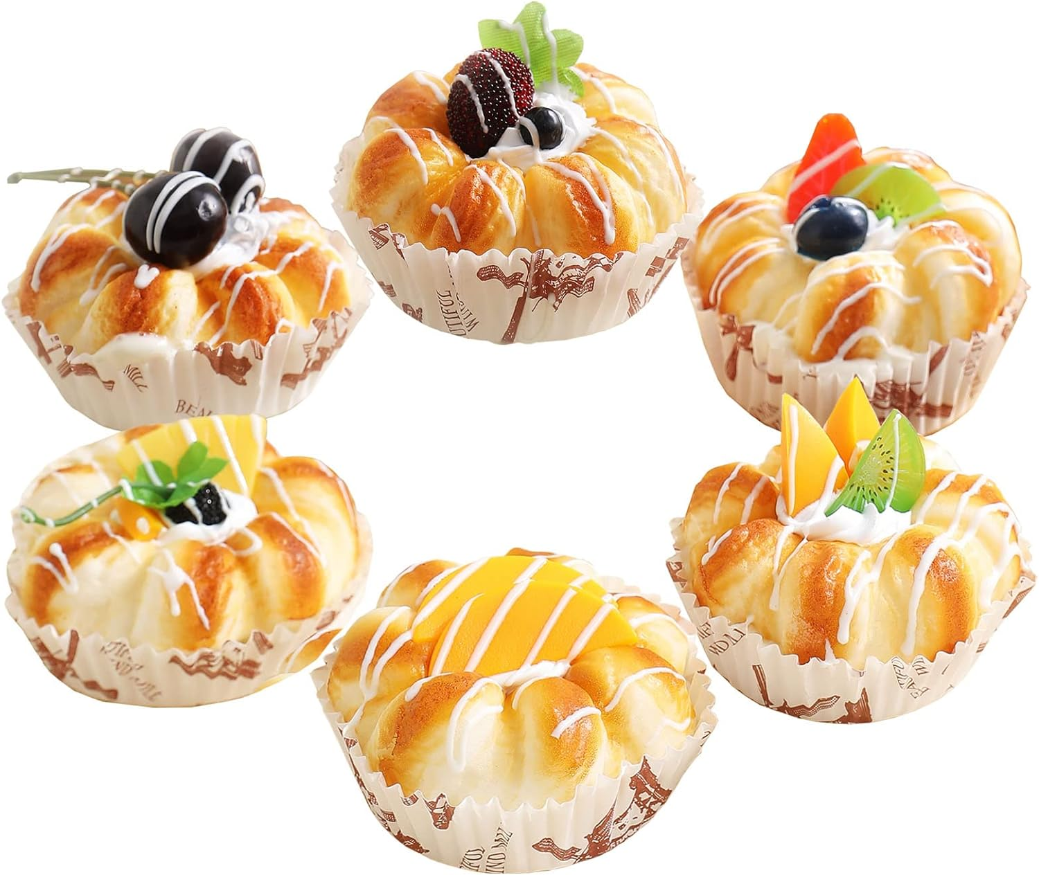 Fake Cupcakes, Artificial Cupcakes for Display, Faux Cake D&eacute;cor, Realistic Fake Artificial Food for Display, Fake Desserts Pastries for Decoration 6 Pack