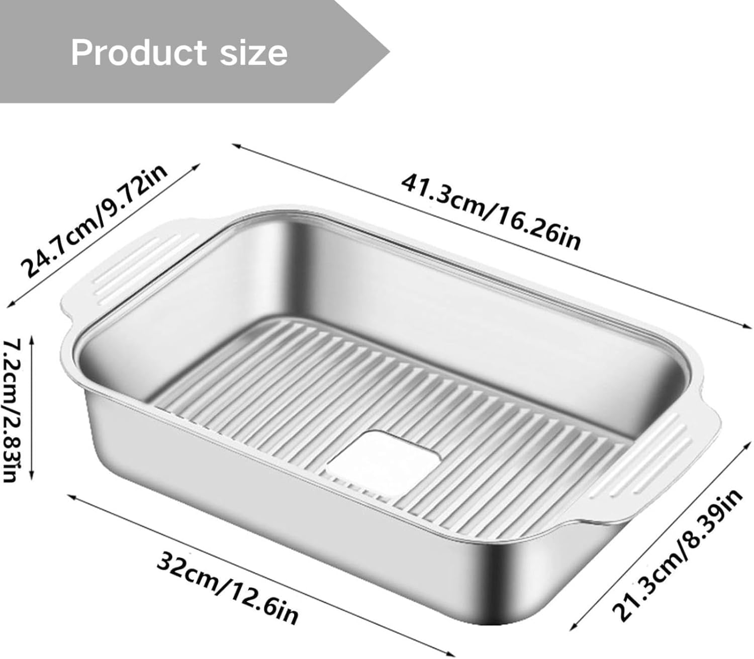 Poemtian Stainless Steel Fish Plate, Kitchen Serving Grill Tray, Stainless Steel Rectangle Tray image number 2