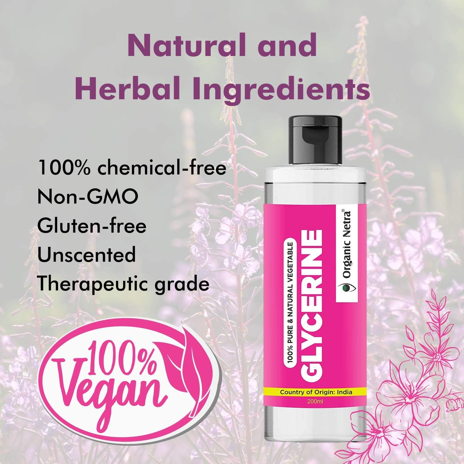 Organic Netra Glycerine for Face 100% Pure & Natural Glycerine Liquid for Face, Beauty and Skin Care Pure & Unscented Glycerine Suitable for All Skin Type, 200Ml image number 6