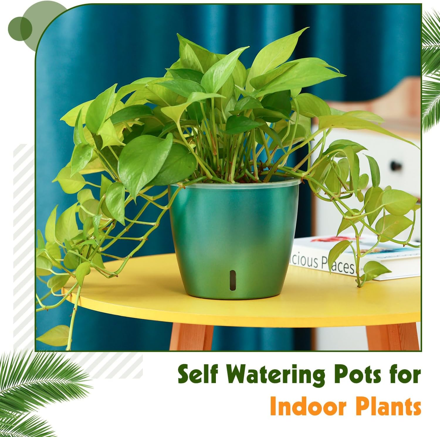 Kvyusflourish 4-Pack 6.7'' Self Watering Pots Indoor Plants Indicator,Orchid Pot Transparent Wick Pot Orchids,Small African Violet Pot African Violet,Self-Watering Planter Plants KF2273 Blue Gold image number 3