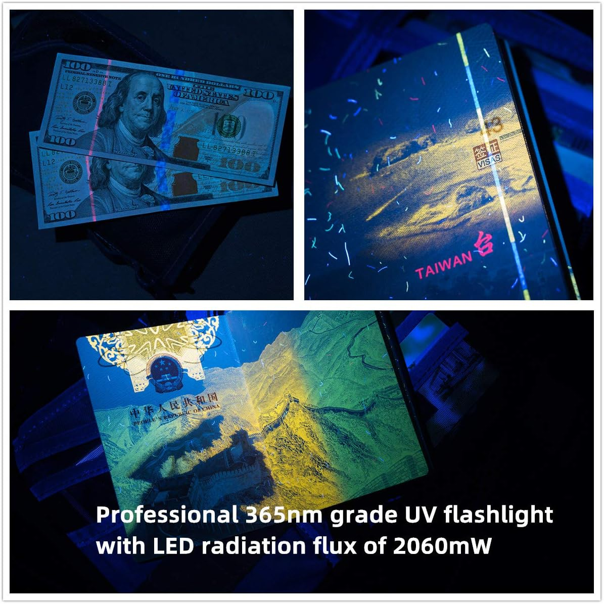 Weltool Professional UV Flashlight 365Nm UV-A Black Light Max. 2060Mw High Power for UV Glue Curing, AC Leak Detector Rocks and Mineral Glowing, Pet Urine Detector, Non Destructive Testing