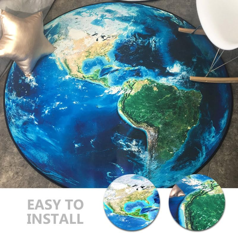 Earth Chair Leg Floor Protectors Carpet Blue round Area Rug Non-Slip Mat for Home Office Use 80Cm Soft Cushioned Floor Protector for Living Room Bedroom Study image number 6