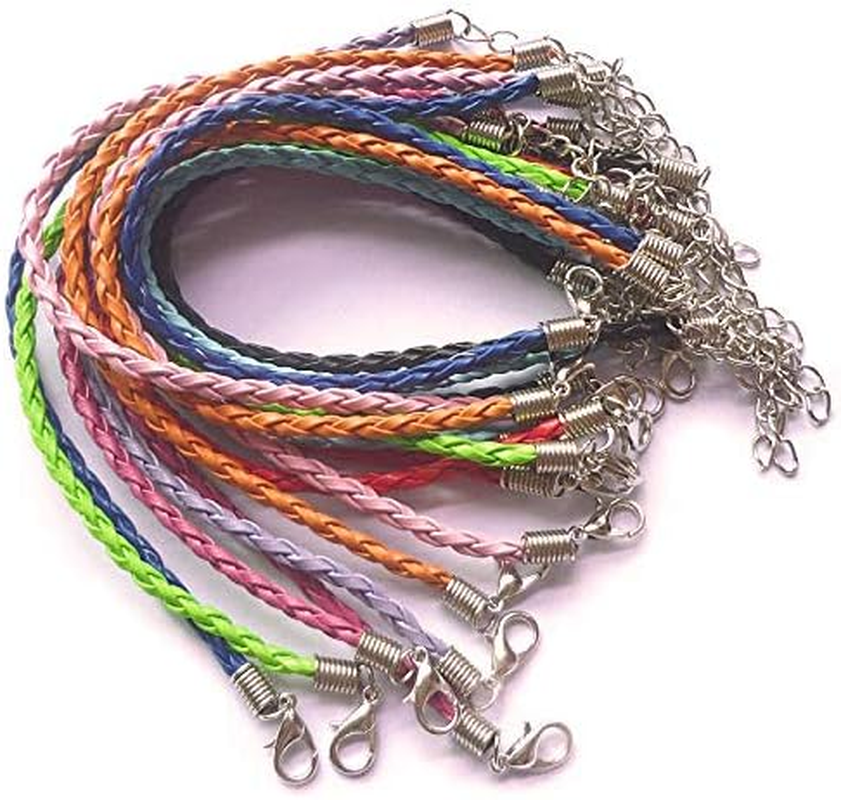 Onwon 50 PCS Mixed Color Leather Lace Plaited Bracelet Cords DIY Jewelry Making Handicrafts Braided Ropes with Lobster Clasps Extended Chain for Wrist Charms Bracelets Jewelry Making image number 1