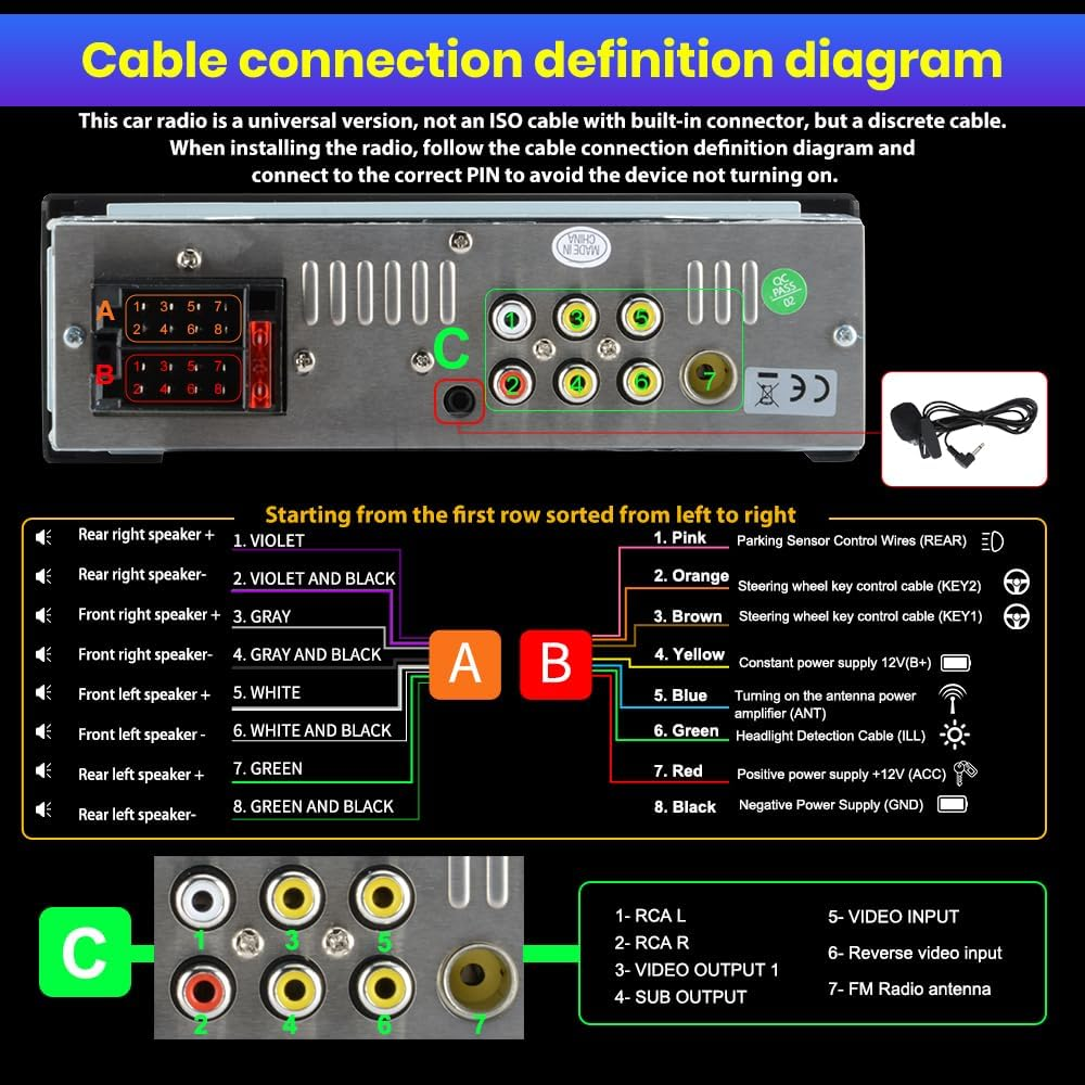 Junsun Single DIN Car Stereo with Carplay and Android Auto, Radio 1 Din with Reversing Camera FM AM RDS Type-C USB Port Function image number 6