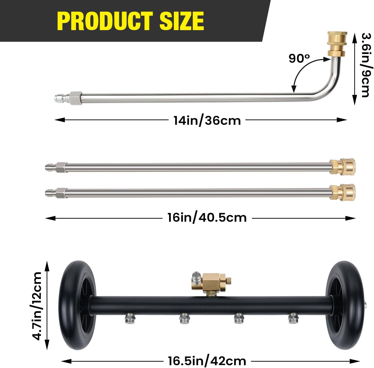 Advwin 2-In-1 Pressure Washer Undercarriage Cleaner, Universal 16" Surface Cleaner, Car Chassis Underbody Water Broom Attachment with 3 Extension Wand, 1/4" Connector, 4000 PSI image number 2
