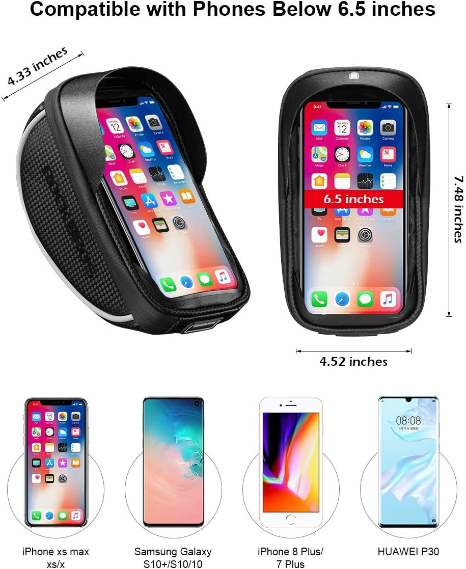 ROCKBROS Bike Handlebar Bag Waterproof Bicycle Front Top Tube Cellphone Bag Fits for 6.5" below Phones Sensitive TPU Black image number 4