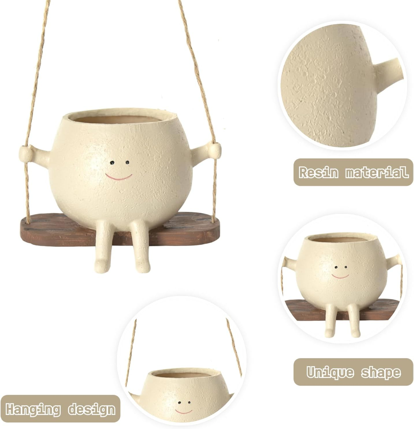 Hanging Planter for Succulent Pots,Resin Swing Face Plant Pot Indoor Outdoor Flower Pot Plant Holder (A) image number 3