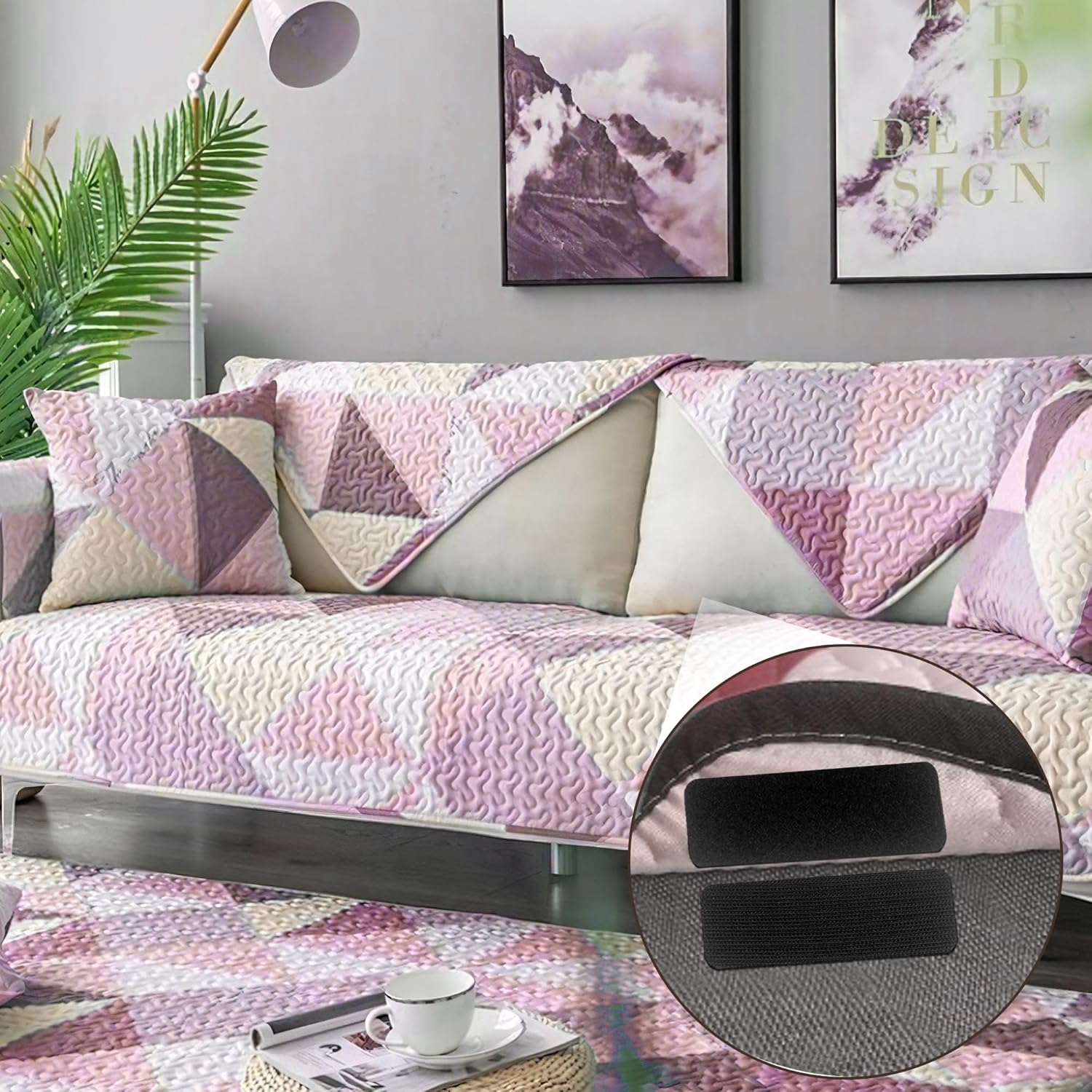 Hook and Loop round Edge Strength Sticky Back Fastener | 5 X 10 Cm 12 Sets | Interlocking Tape Mounting Tape for Carpet, Couch Cushions, Pedal Board - Black image number 2