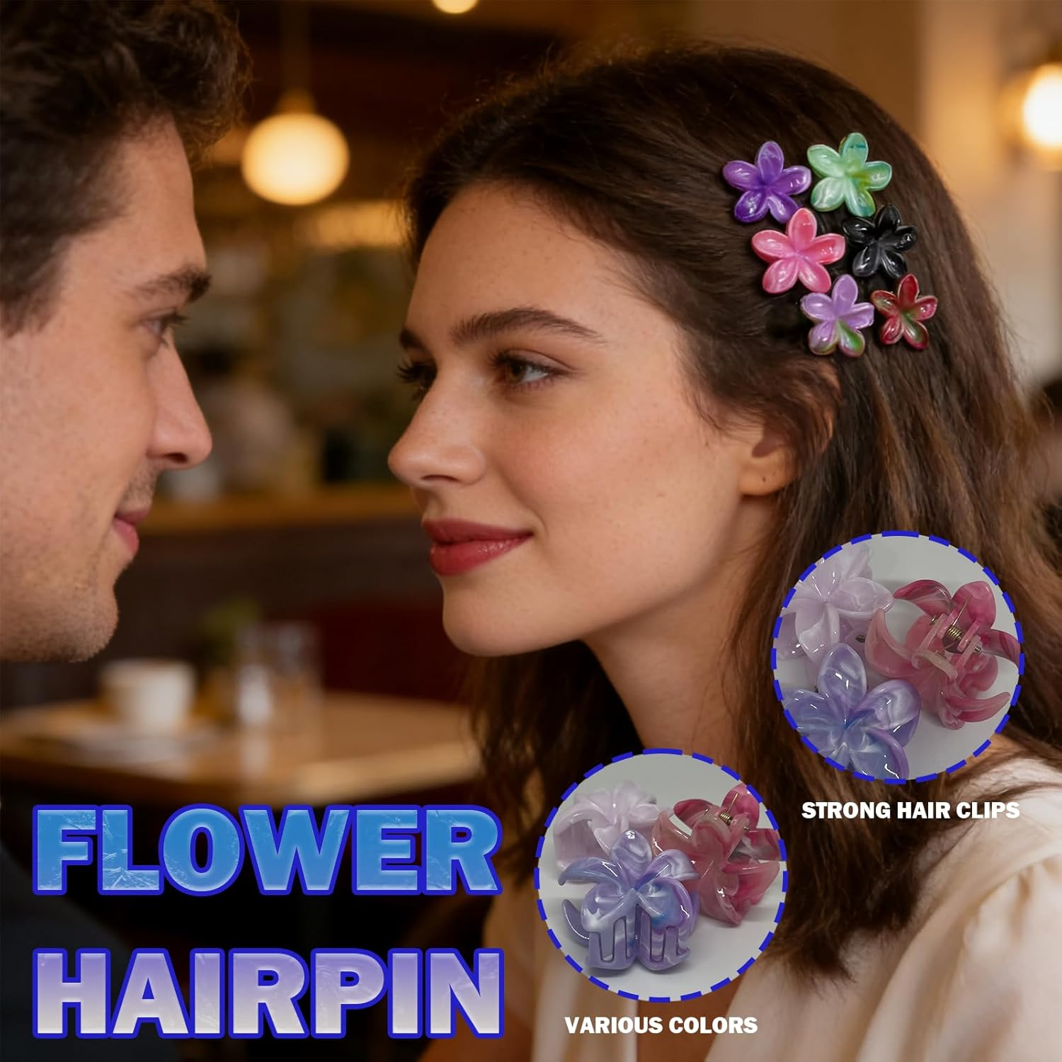 FISH DRAGATE Pack of 12 Hair Clips Flower, Marbled Flowers Hair Clips, Flower Hair Clips, Hair Clip, 6 Colours, Women'S Accessories, Flower Hair Clip, for Girls, Wedding, Party image number 2