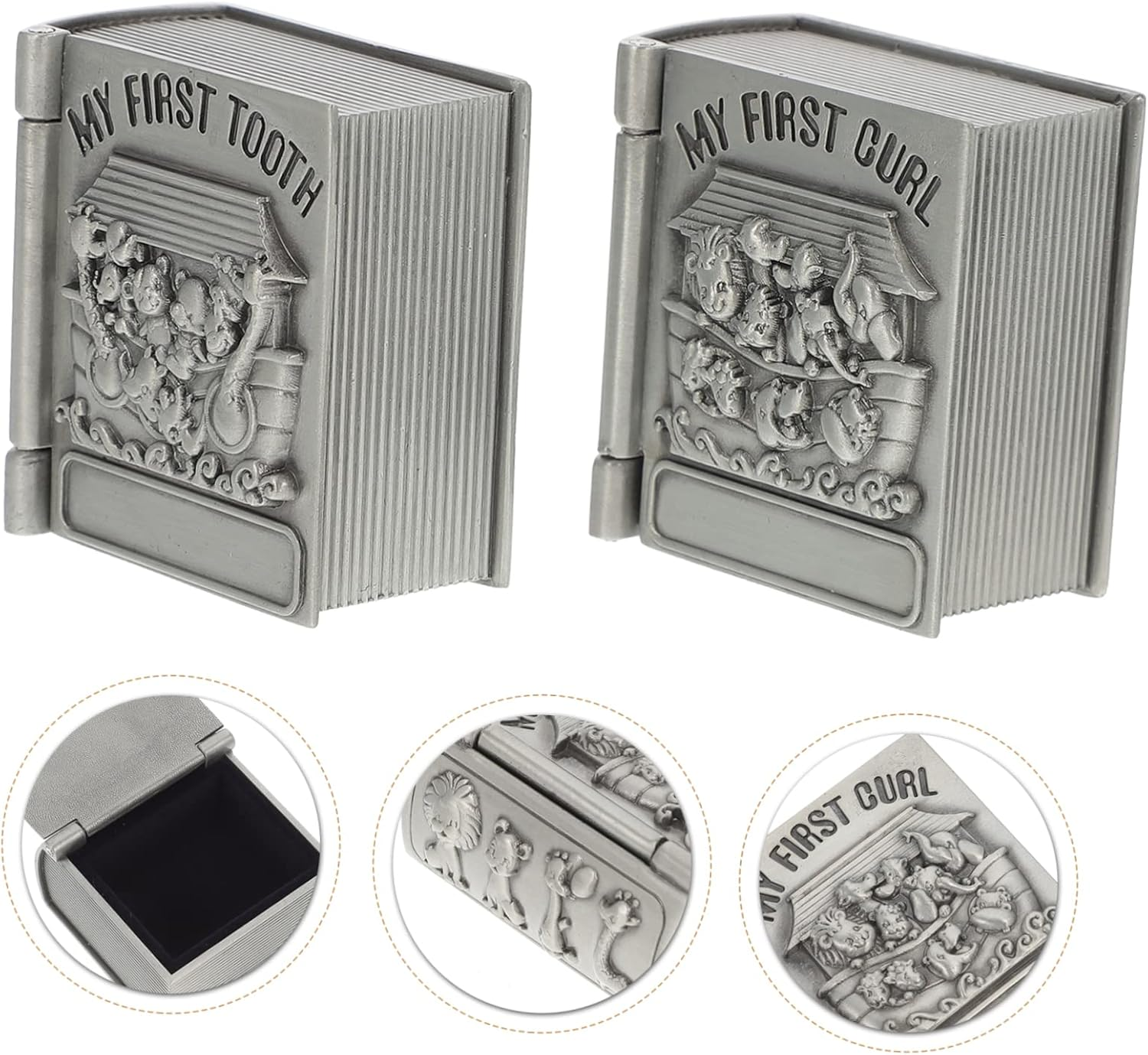 Toddmomy 2 Pcs Baby Teeth Keepsake Boxes Silver Tooth Storage Cases for Kids Retro Treasure Chest Design image number 6