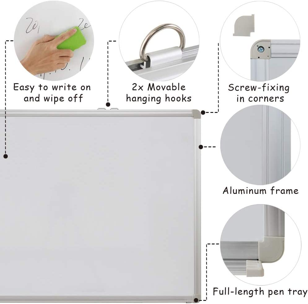HAND in HAND Magnetic Whiteboard, Dry Erase Board, Silver Aluminum Frame, Including 1 X Dry-Erase, 2 X Magnets and 1 X Dry-Erase Board Markers, for School, Home, Office (905 X 600 MM) - White image number 2