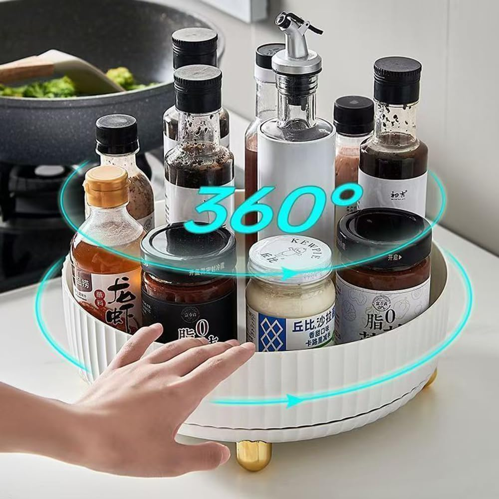 Hbluefat Lazy Susan Organizers, Turntable Makeup Perfume Organizer, 360&deg; Rotating Spice Rack Organisers, 10In Multifunctional Rotating Jewelry Storage Tray for Bathroom, Kitchen, Pantry (White)