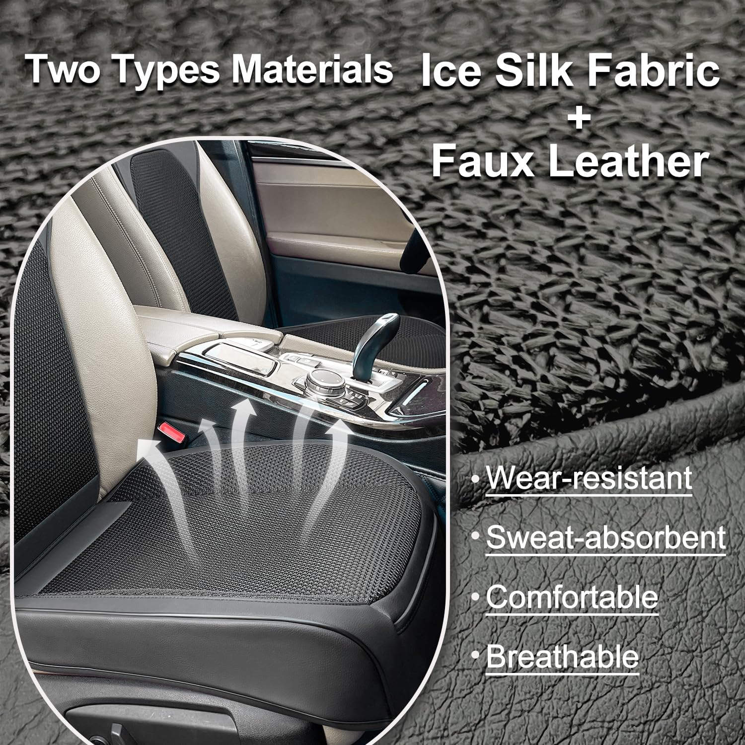 Qinlive Breathable Cool Ice Silk Cooling Seat Covers Fit Four Seasons, Universal Front of Car Seat Cushions Black