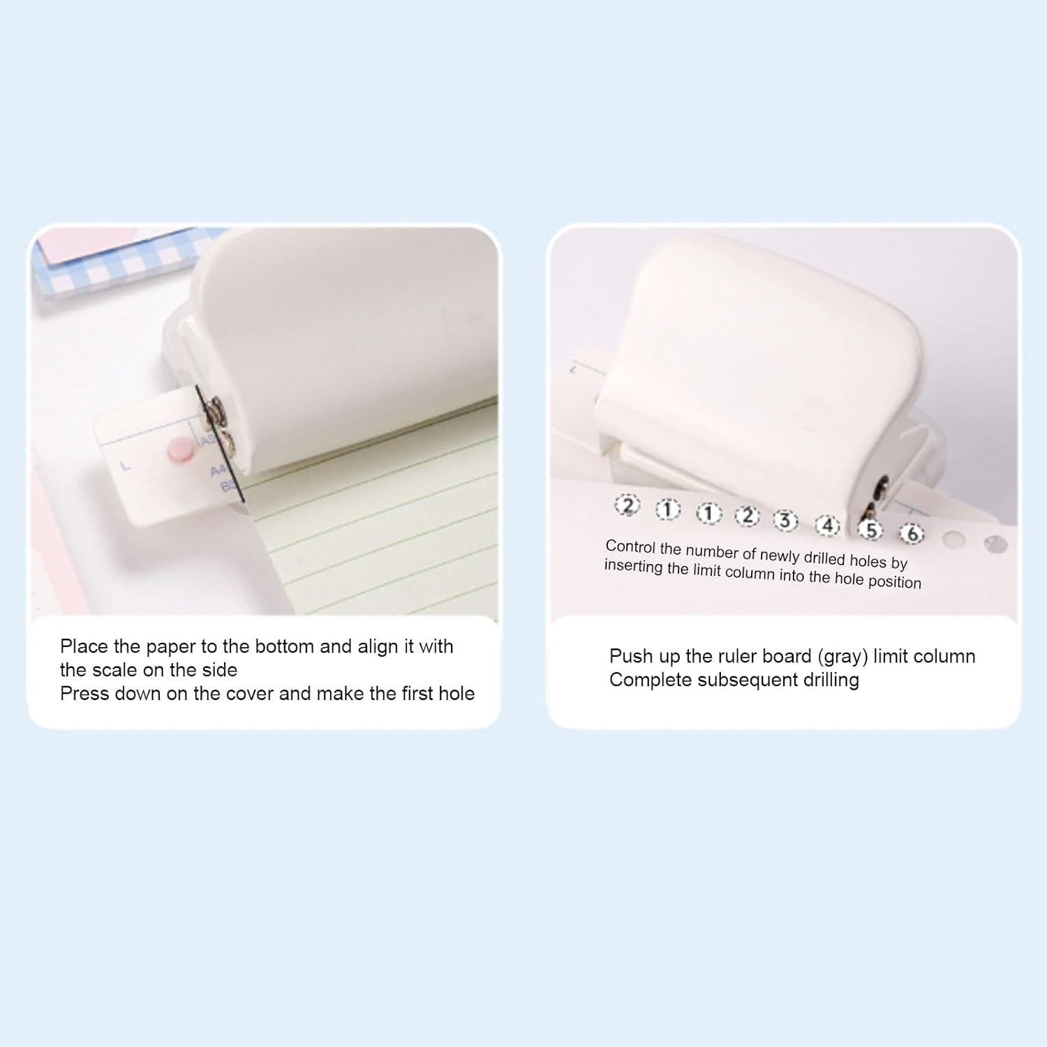 Hole Puncher, A4/30 Holes, A5/20 Holes, B5/26 Holes, Loose Leaf Paper Puncher, 5 Sheet Punch Capacity, Portable Handheld Loose Leaf Paper Hole Punch for School Office - Transparent Green image number 2