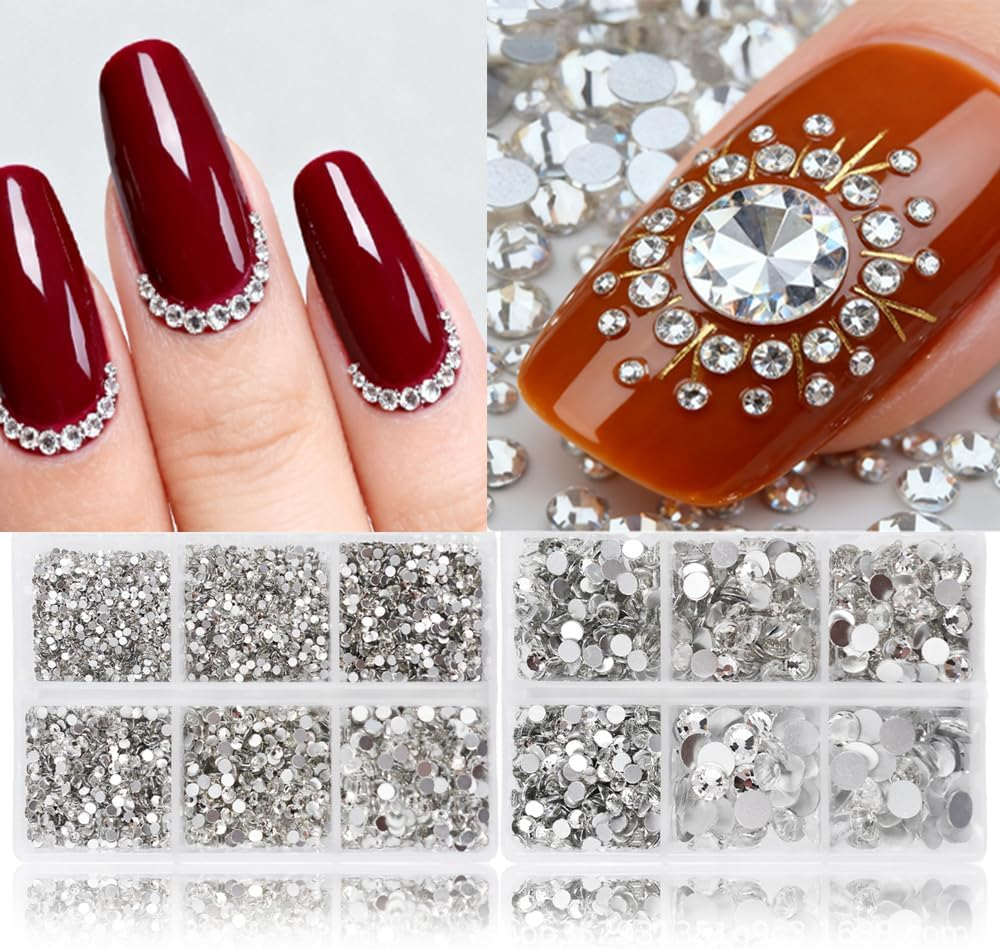 2000Pcs Glass Rhinestones with Tweezers and Nail Rhinestone Picker,Flatback Crystals Diamond for Bedazzling Crafts, DIY Nail Art Makeup,Clothing Shoes image number 2