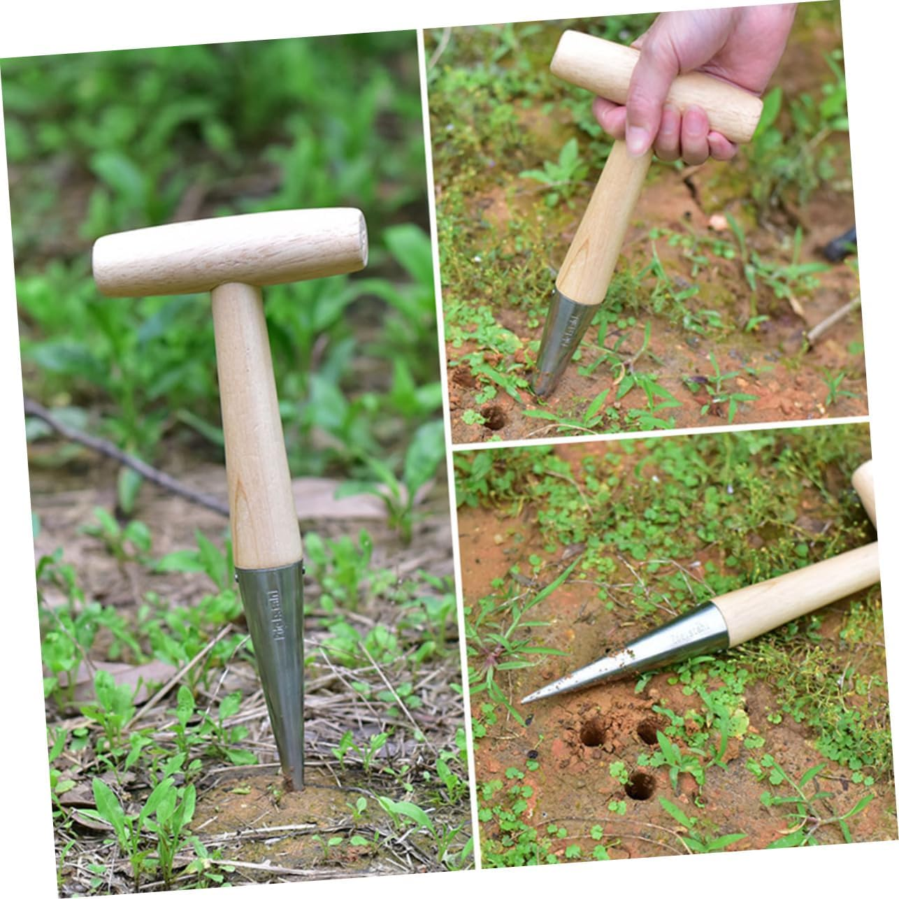 Gardening Hole Puncher Metal Dibber Wood Color for Fertilization and Seedling Planting Portable Transplanting Tool Suitable for Outdoor Garden Planting image number 6