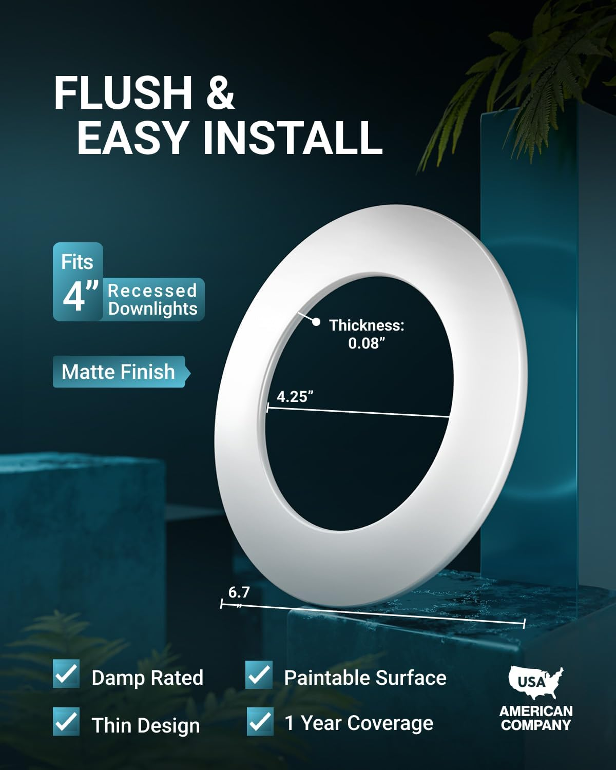 Sunco 12 Pack Goof Rings for 4 Inch Recessed Lights White Can Light Goof Trim Ring, Outer Diameter 6.7-Inch, Inner Diameter 4.25-Inch, Durable Plastic Design, Matte Finish, Flush Mount image number 6