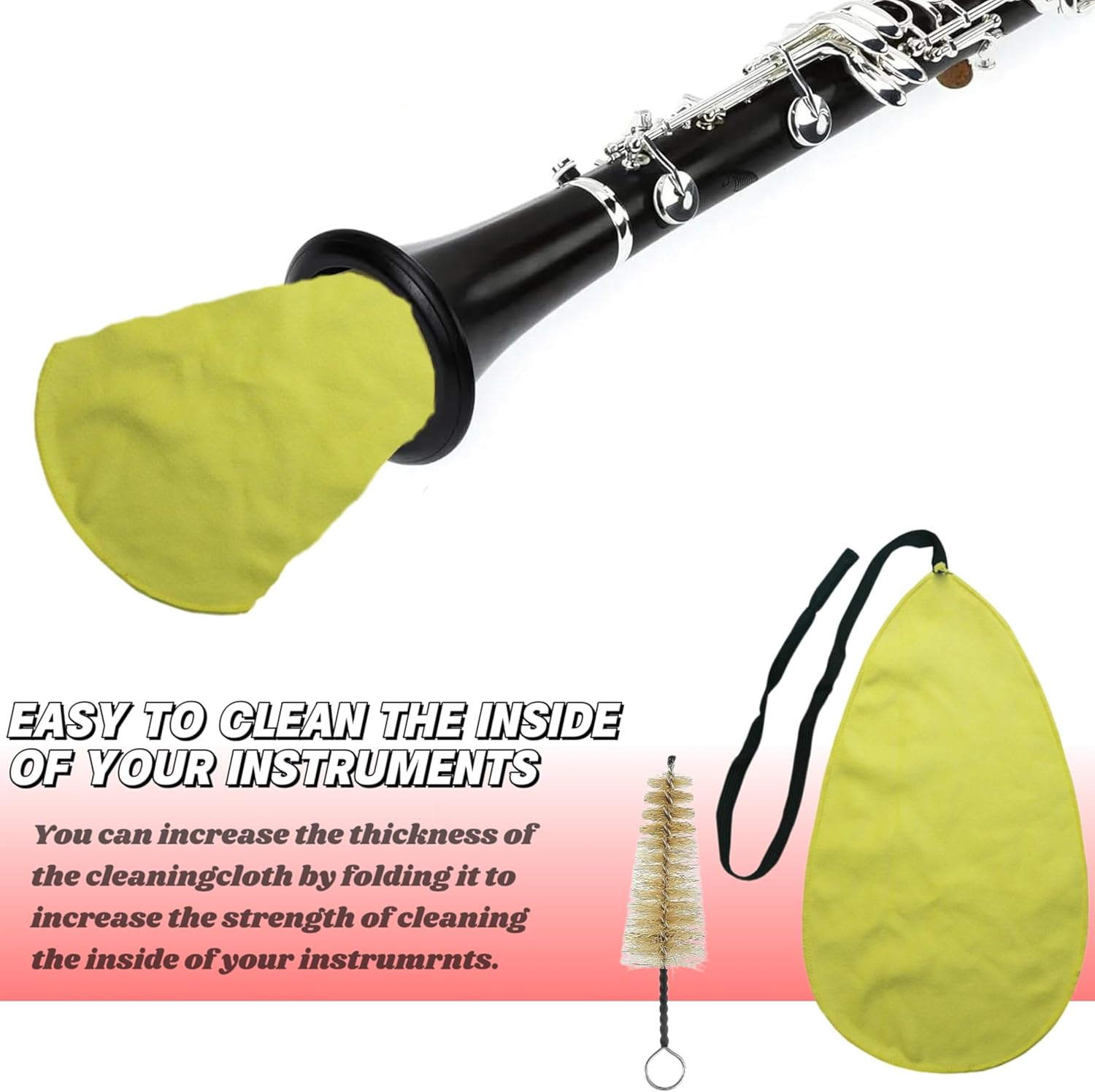 Musical Instrument Cleaning Kit,Instrument Cleaning Swab and Brush,Clarinet Cleaning Cloth with String,Clarinet Care Kit for inside Tube Clarinet Piccolo Flute Sax Saxophone image number 4