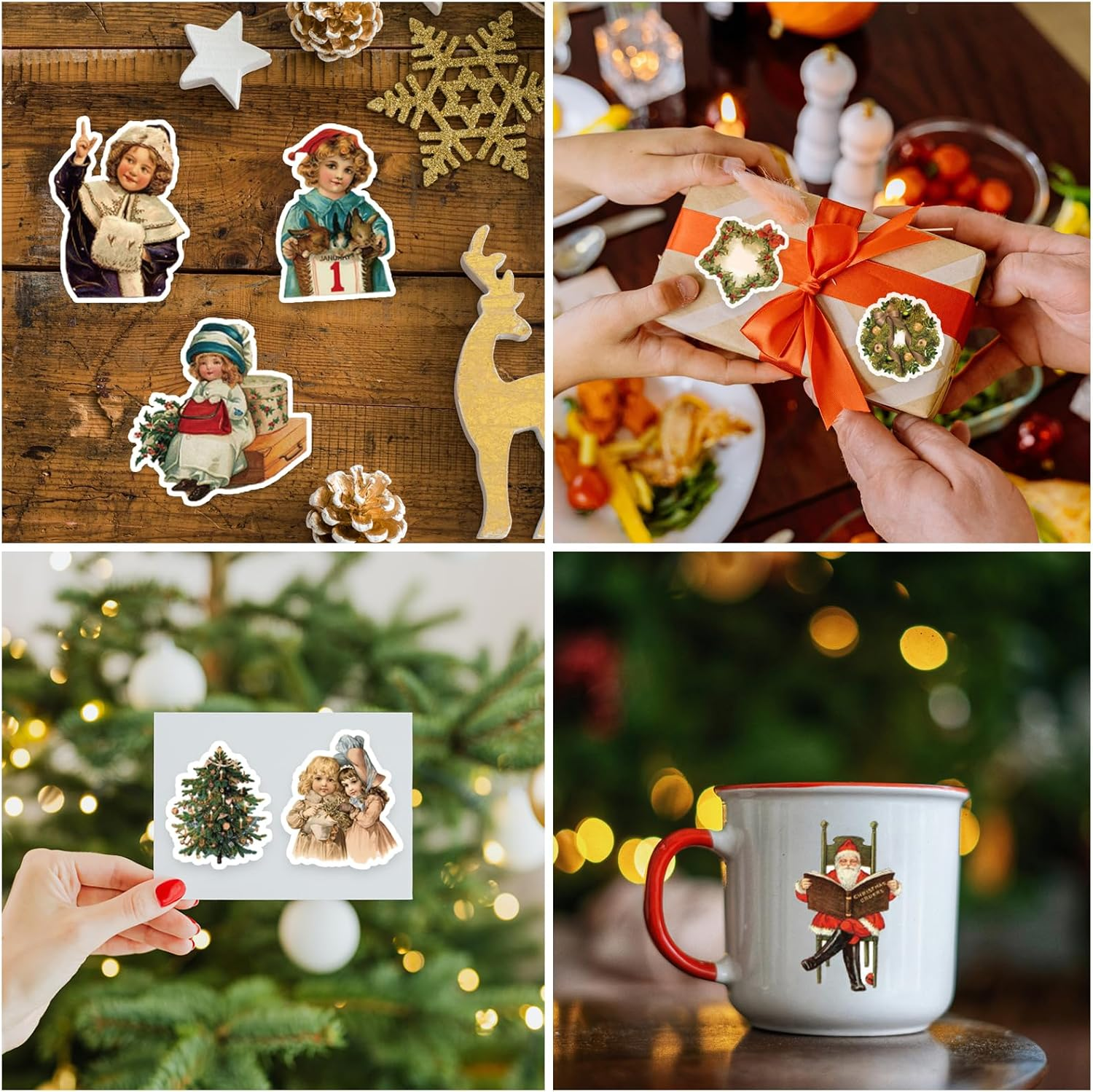 100 Pcs Christmas Stickers Non-Repeating Retro Santa Claus Stickers Christmas Decoration,Waterproof Holiday Sticker for Scrapbook,Cards,Junk Journals, Laptop,Water Bottles (Santa 100 Pcs) image number 5