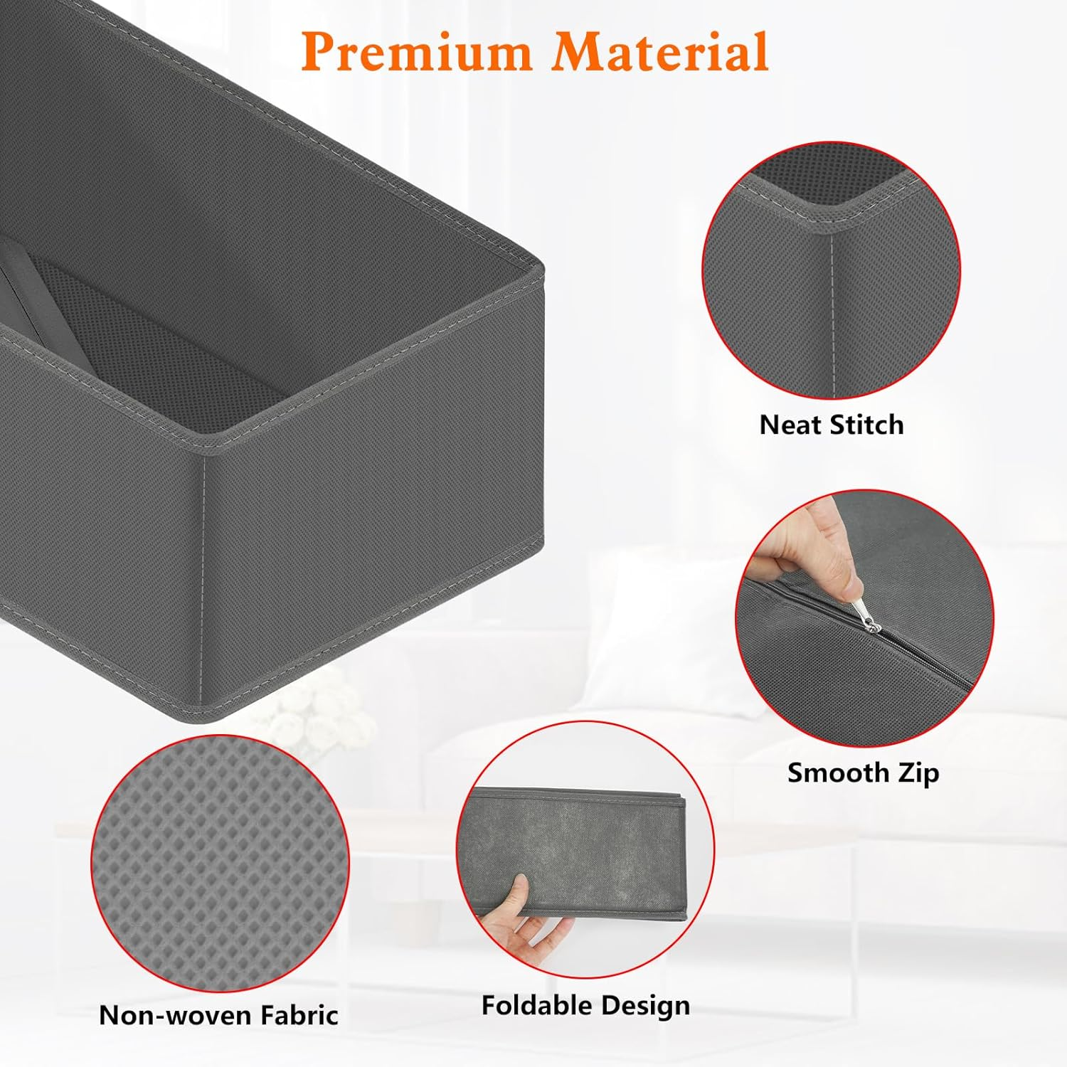 12 Pack Clothes Drawer Organiser, Foldable Drawer Organizers for Clothing, Stackable Storage Bins for Socks Bra Towels Ties (Grey)