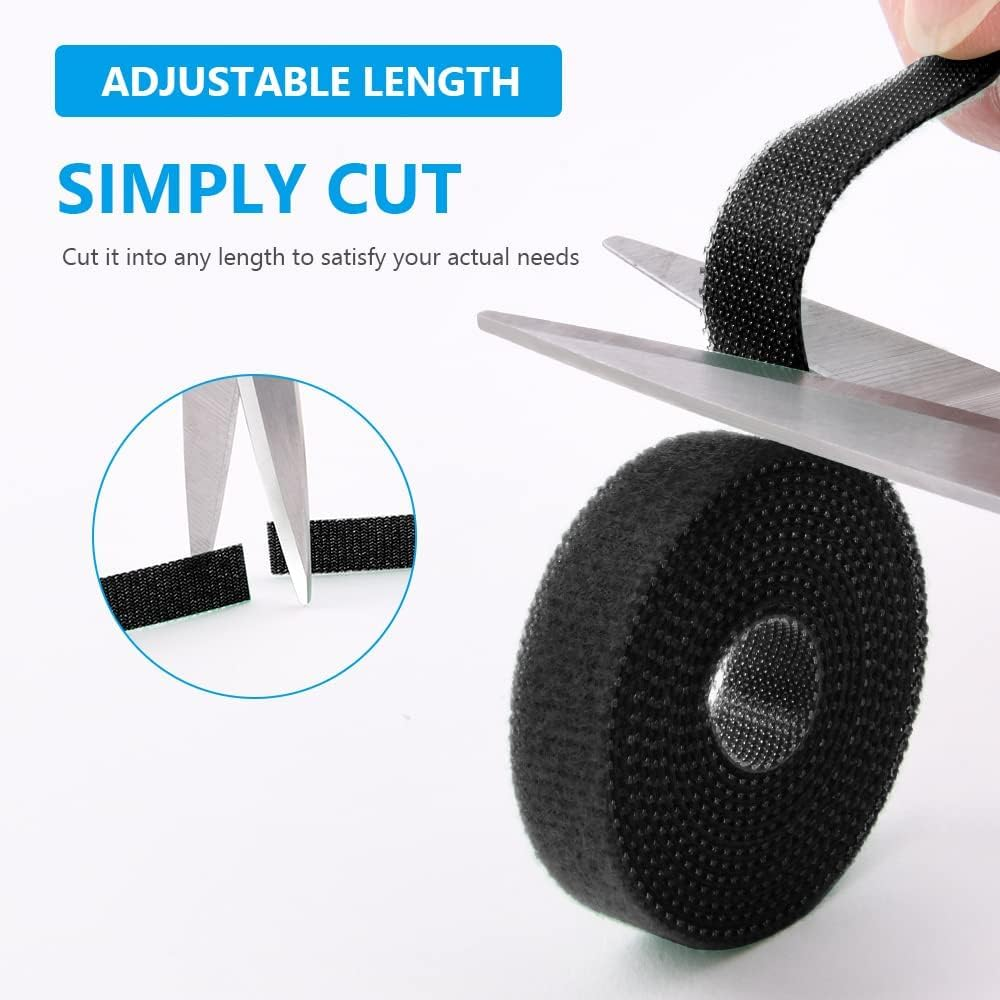 URAQT Fastening Tape Hook and Loop Cable Ties, 10Mm X 5M Reusable Self Adhesive Cable Ties Straps for Cable Management, Cord Organizer Straps, Black (5M) image number 3