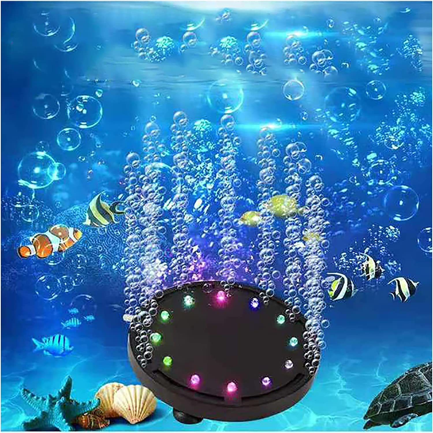 4.92 Inch 12 Leds Fish Tank Light, Bubbler Stone, LED Aquarium Lights, Air Stone Disk, Submersible Fish Tank Aquarium Decorations Accessories, Underwater round Small Bubbles Lamp Connect to Air Pump image number 5