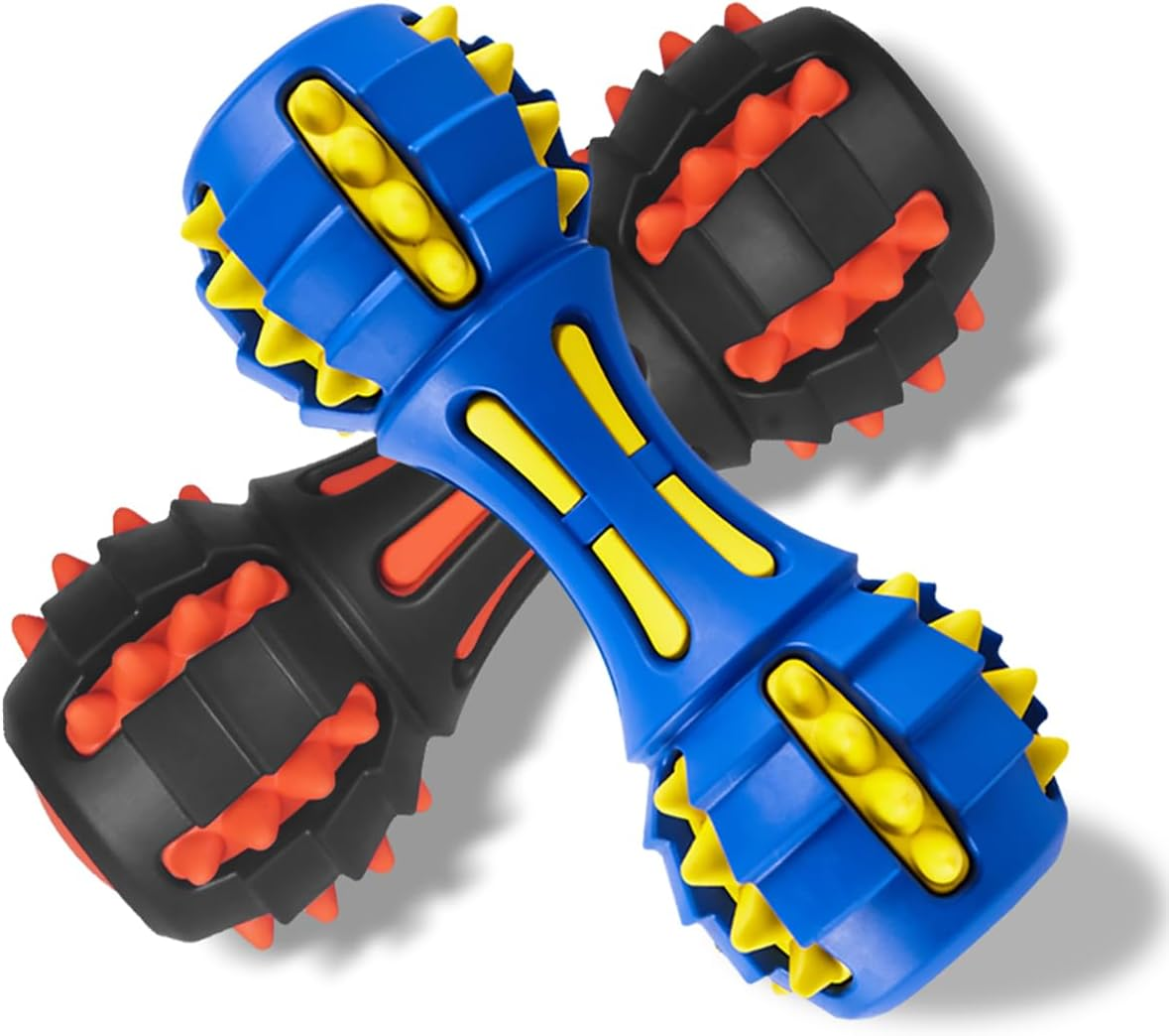 AUSCAT Dog Squeaky Chew Toys, Interactive Rubber Dog Toys for Large Medium Dogs, Dumbbell Shape, Blue and Black (Pack of 2)